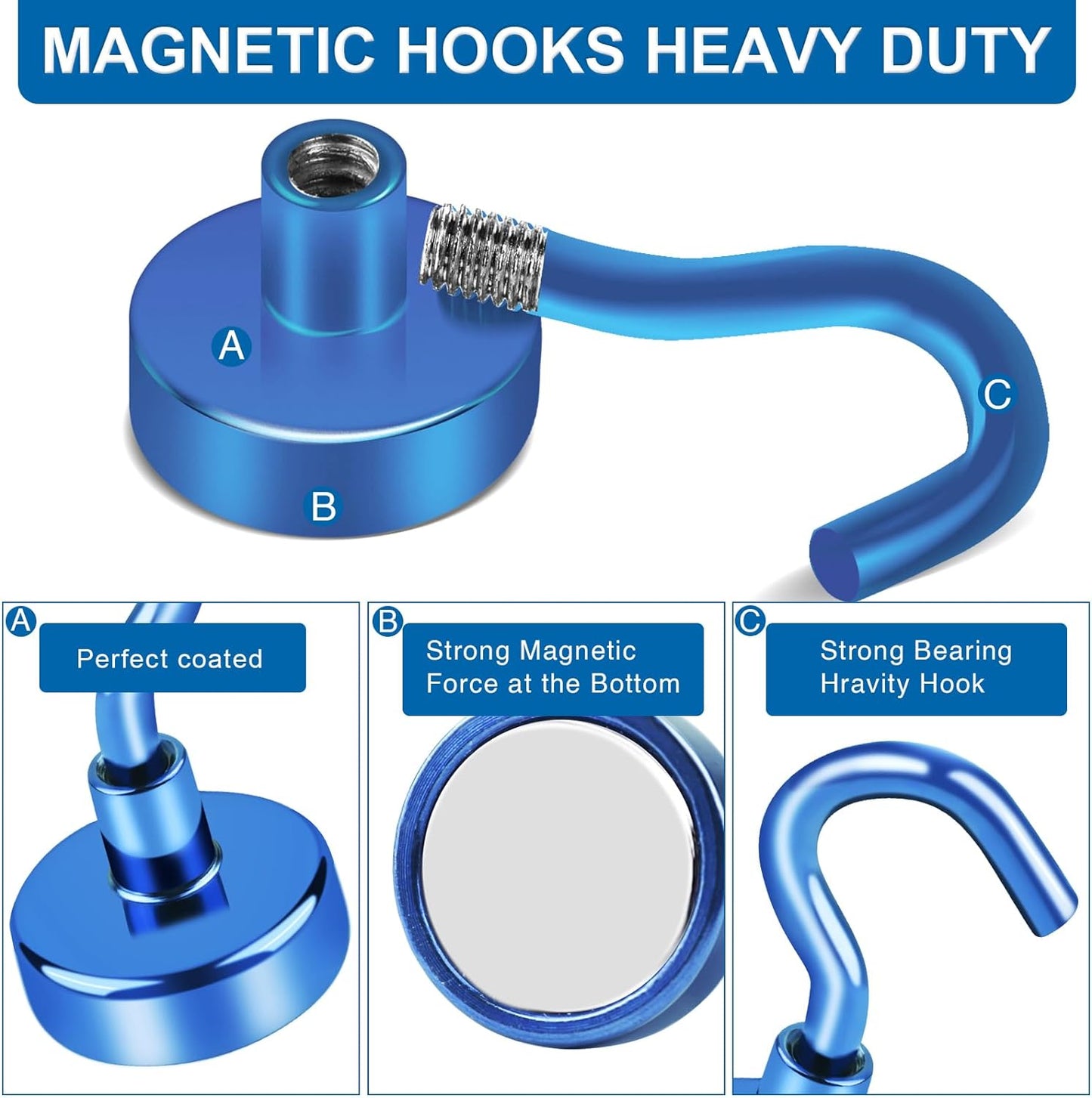LOVIMAG Cruise Hits: 80LB Blue Magnetic Hooks, Door Magnets, Travel & ClassroomAccessorry Must-Haves (6 Pack)