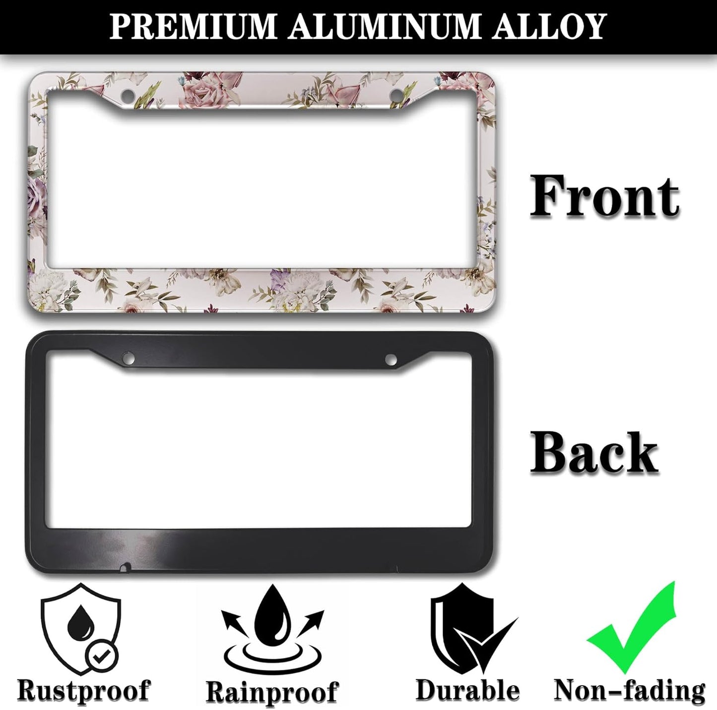 License Plate Bracket for Women Multicolor License Plate Frames for Men Vintage Floral Aluminum Metal Car Accessory 2 Pack with Screw Covers Set