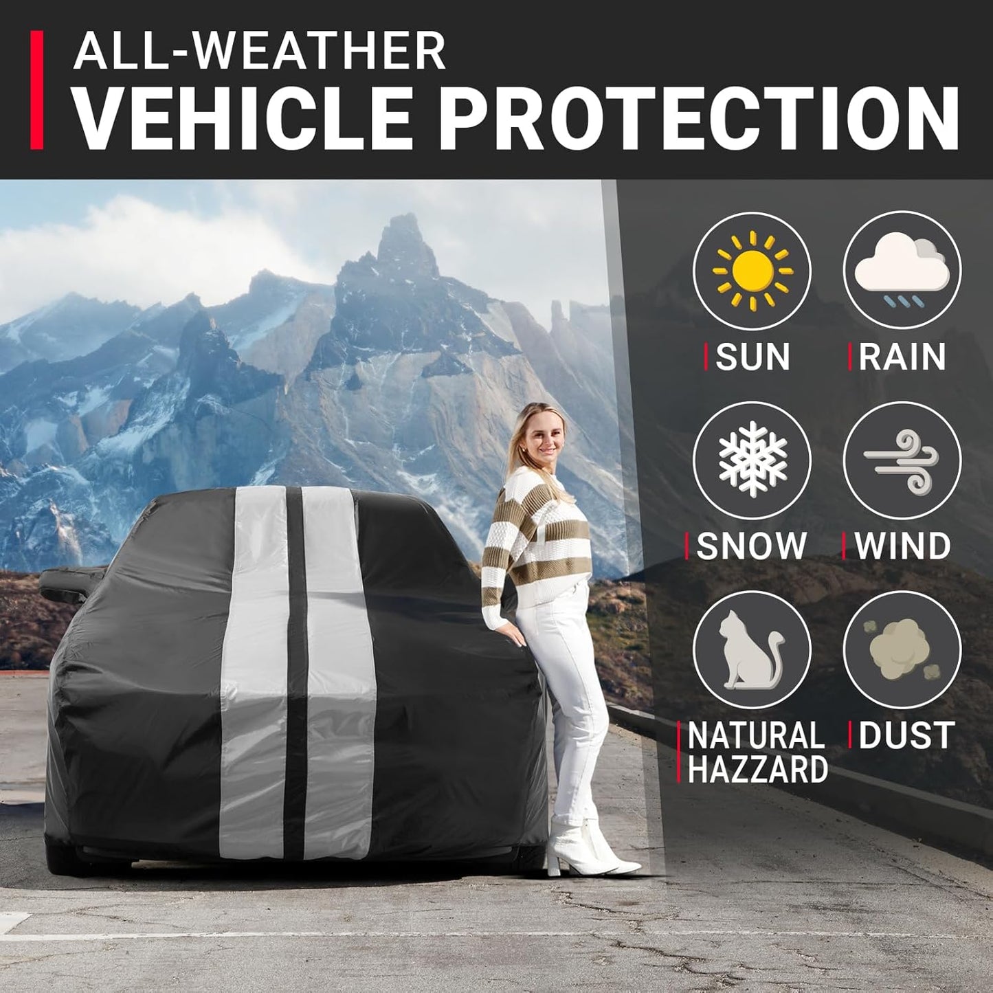 iCarCover Custom Car Cover for Pontiac Grand Prix (1988-2008) Waterproof All-Weather Rain Snow UV Sun Protector Full Exterior Indoor Outdoor Car Cover (Stripe - Black/Gray)