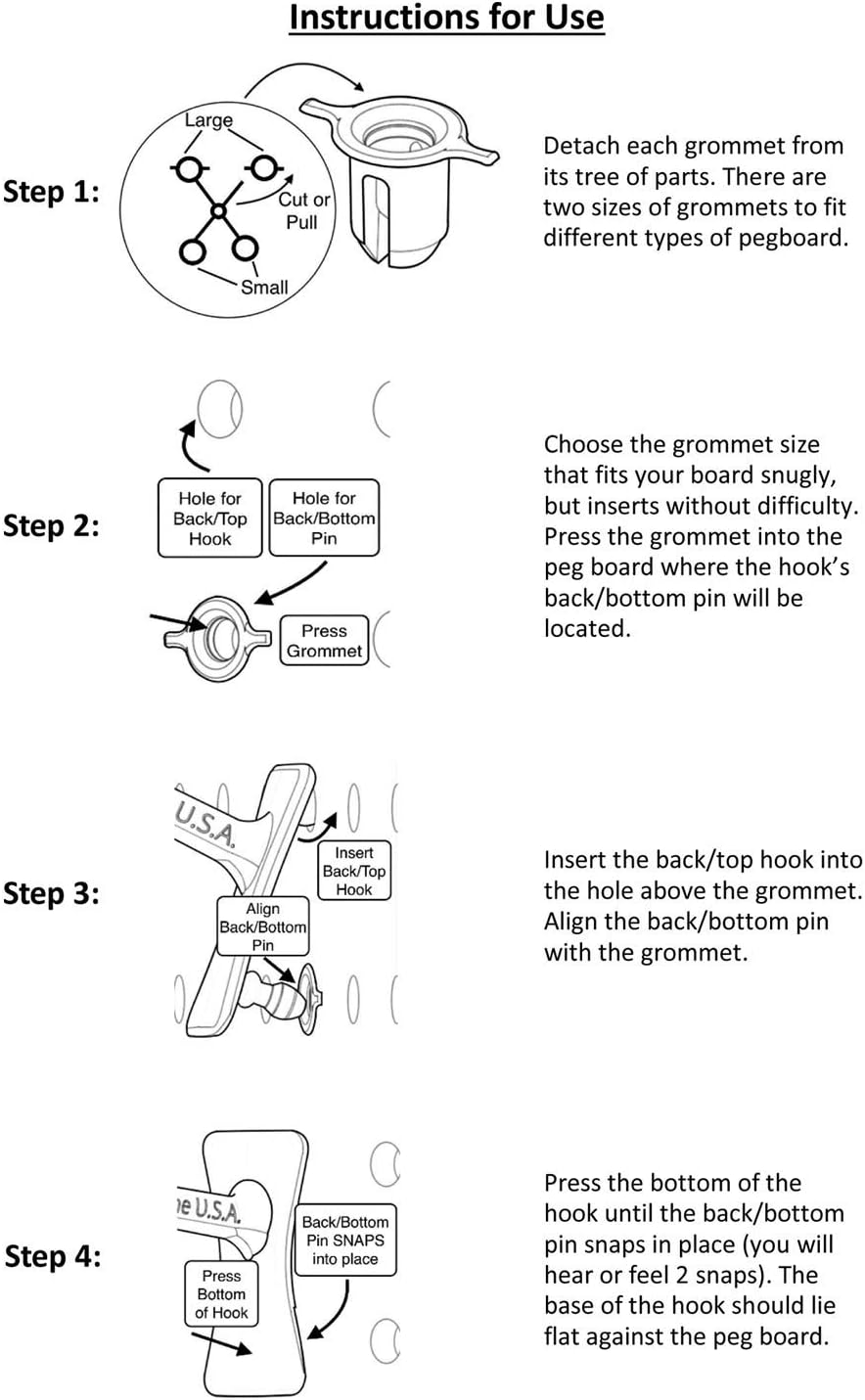 PegPro® J Hooks Kit for Standard “Wood Fiber” pegboard – Durable Plastic Pegboard Hooks - for Garage, Kitchen, Craft Room, and More (J Hook - 24 Pack, White)