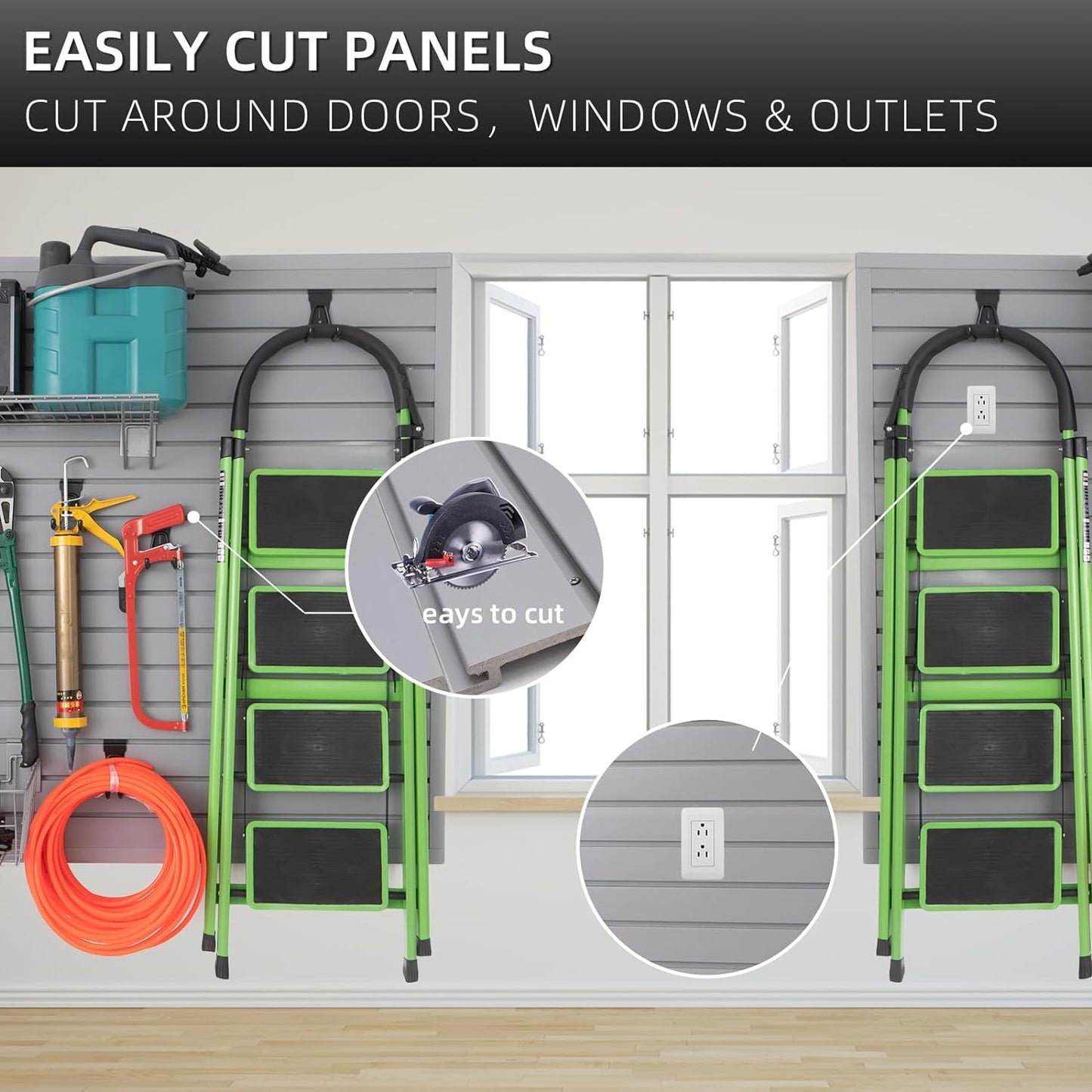 Slatwall Panel Garage Organizer Heavy Duty Wall Mounted, PVC Slat Panels Home Storage System, Tool Organization Peg Board 4ft by 4ft (Gray)