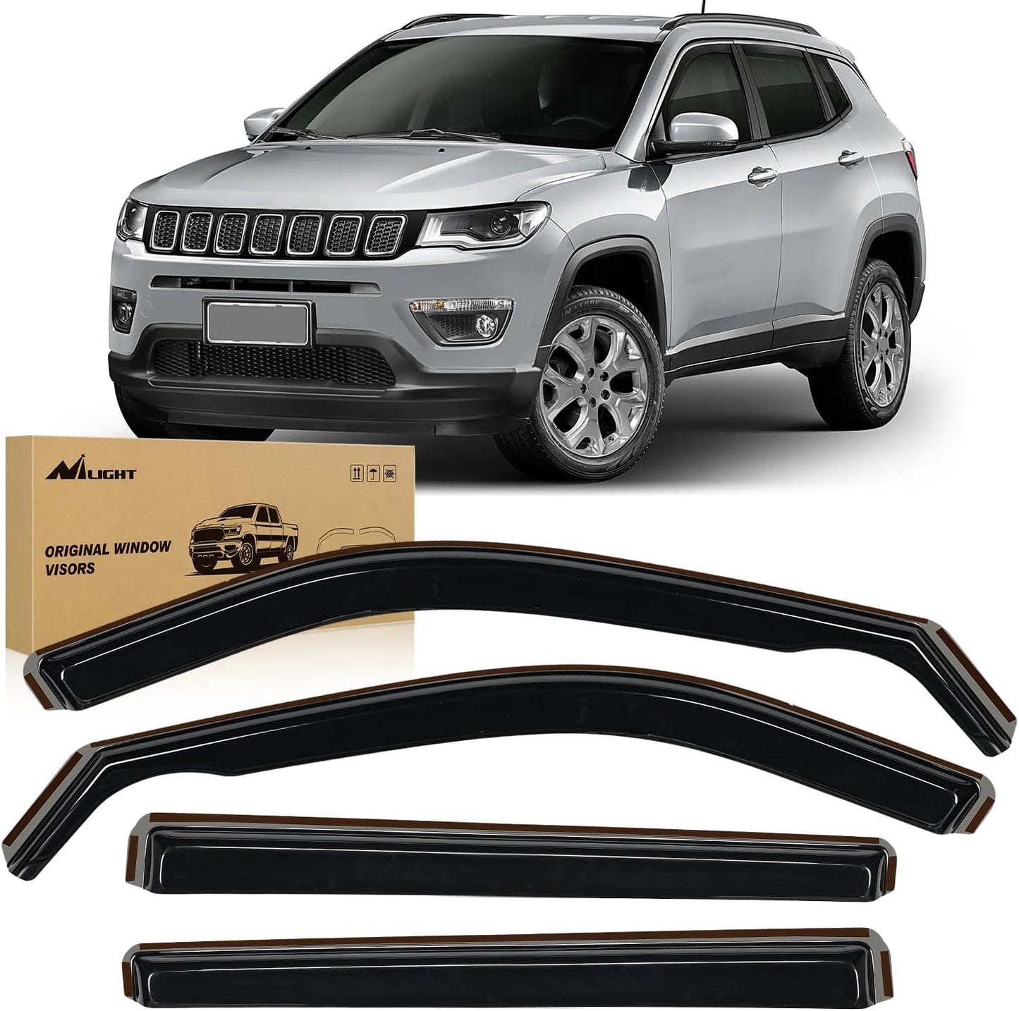 Nilight Vent Window Visors for Jeep Compass 2017 2018 2019 2020 2021 2022 2023 2024, in-Channel Rain Guards, Original Window Deflectors-4PCS