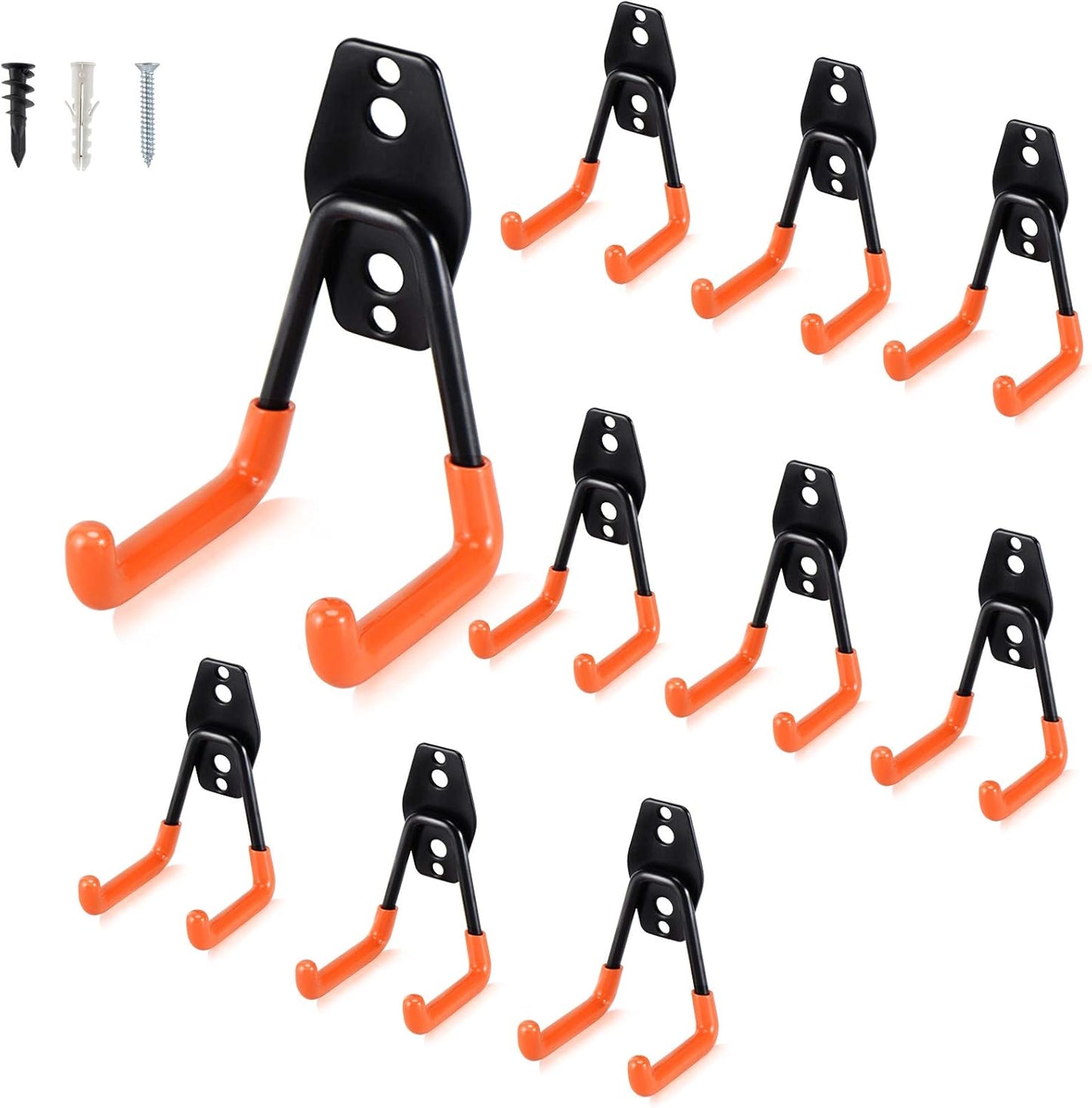 AOBEN Garage Hooks Heavy Duty, Steel Garage Storage Hooks, Utility Tool Hangers and Combinable Wall Mount for Organizing Ladder, Hold Chairs, Heavy Tools (Small U, 10 Pack)
