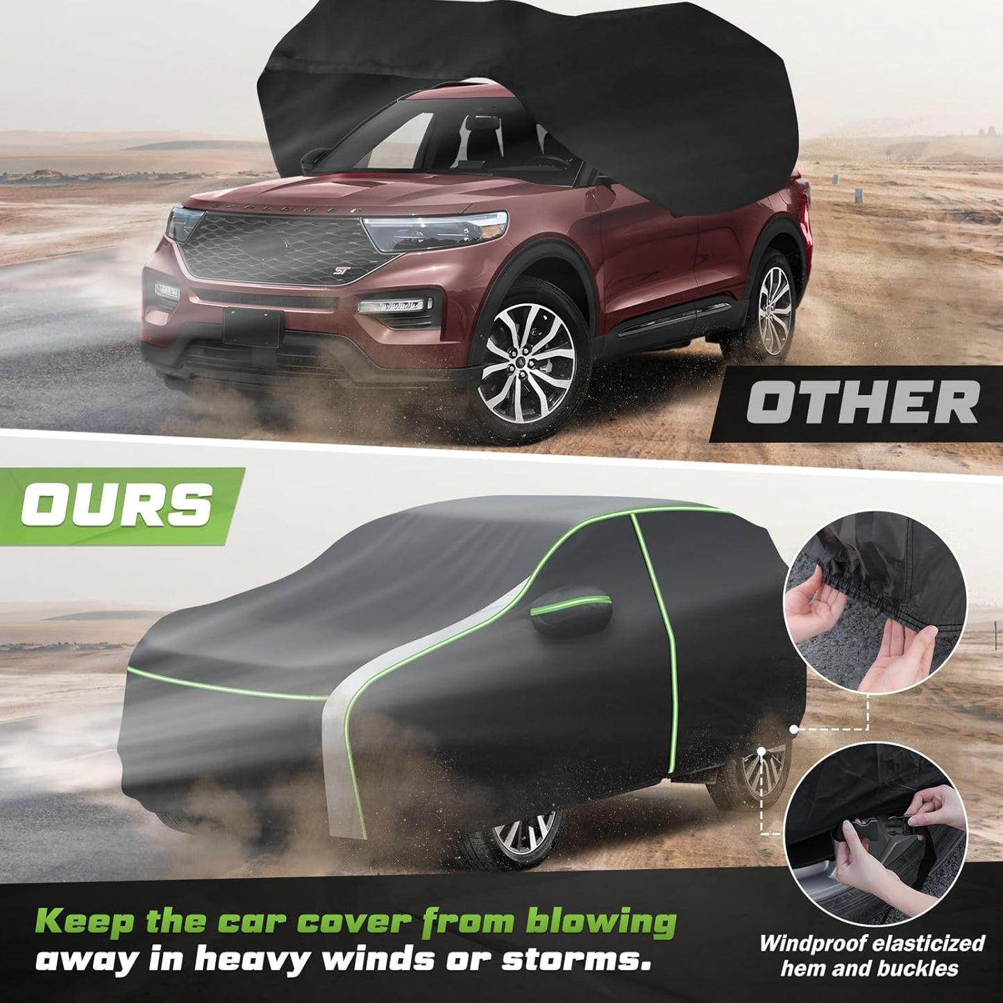 Mixsuper Liner Car Cover for Ford Explorer 1995-2026, 7 Layers Full Car Cover All Weather Car Covers for Explorer, Waterproof Outdoor Cover with Zipper Door Reflective Strips