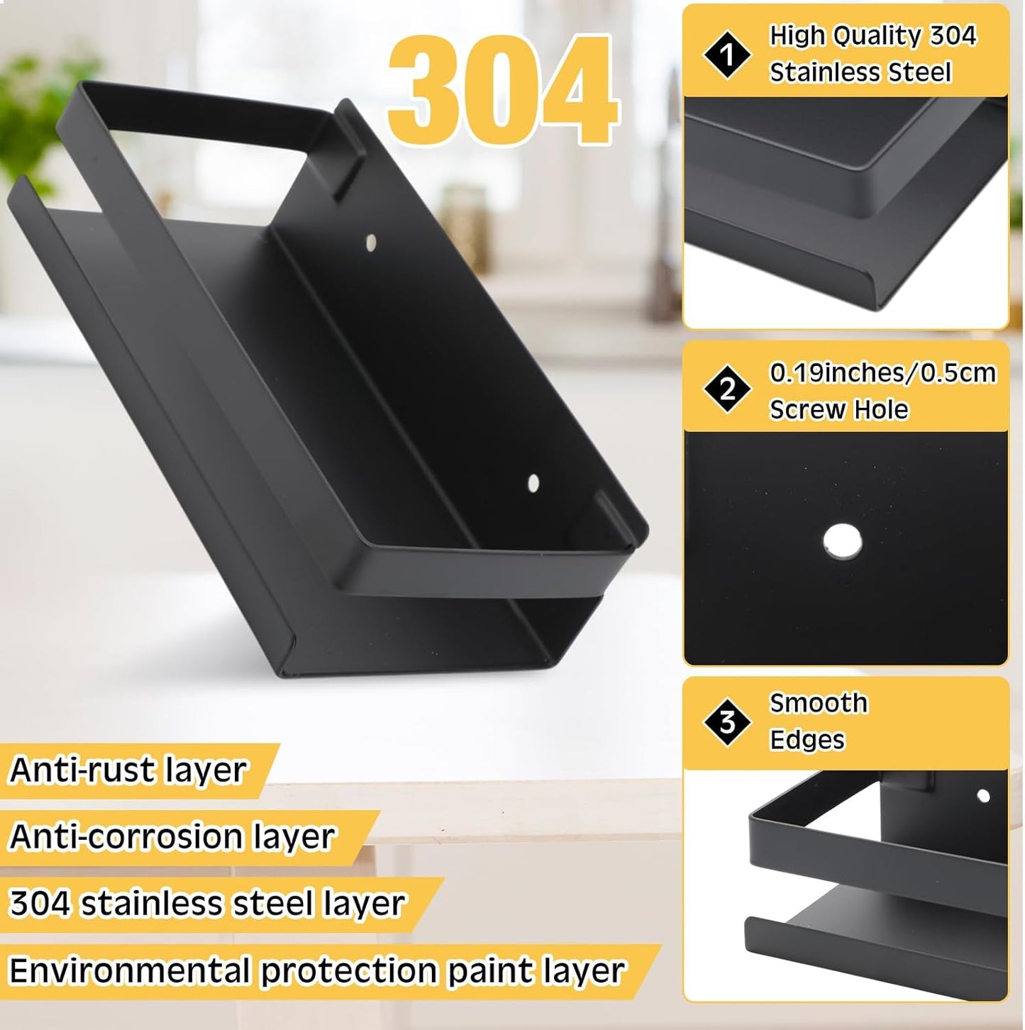 Lallisa 2 Pieces Stainless Steel Shelf Bathroom Shower Floating Shelves Wall Mounted Shower Caddy Basket Shelf Storage Organizer Shelves for Bathroom, Kitchen, Living Room (7.87 Inches/ 20 cm,Black)