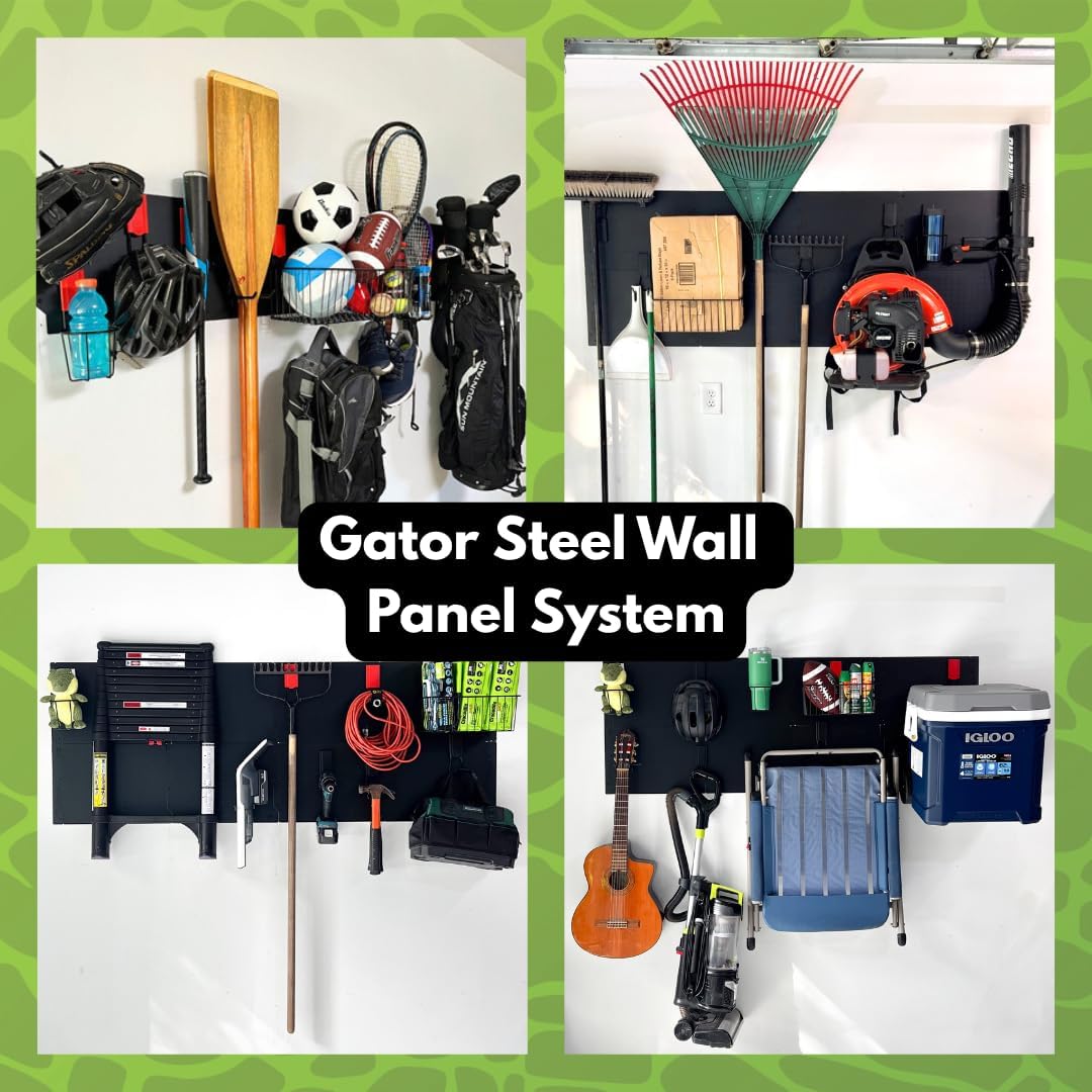 GATOR MAGNETICS Wall Panel Storage & Organization System Kit- Includes 3 Wall Panels and 6 Magnetic Hooks, Tool Rack, Heavy Duty Racks, Garage Storage Systems, Workshop Garage Organization