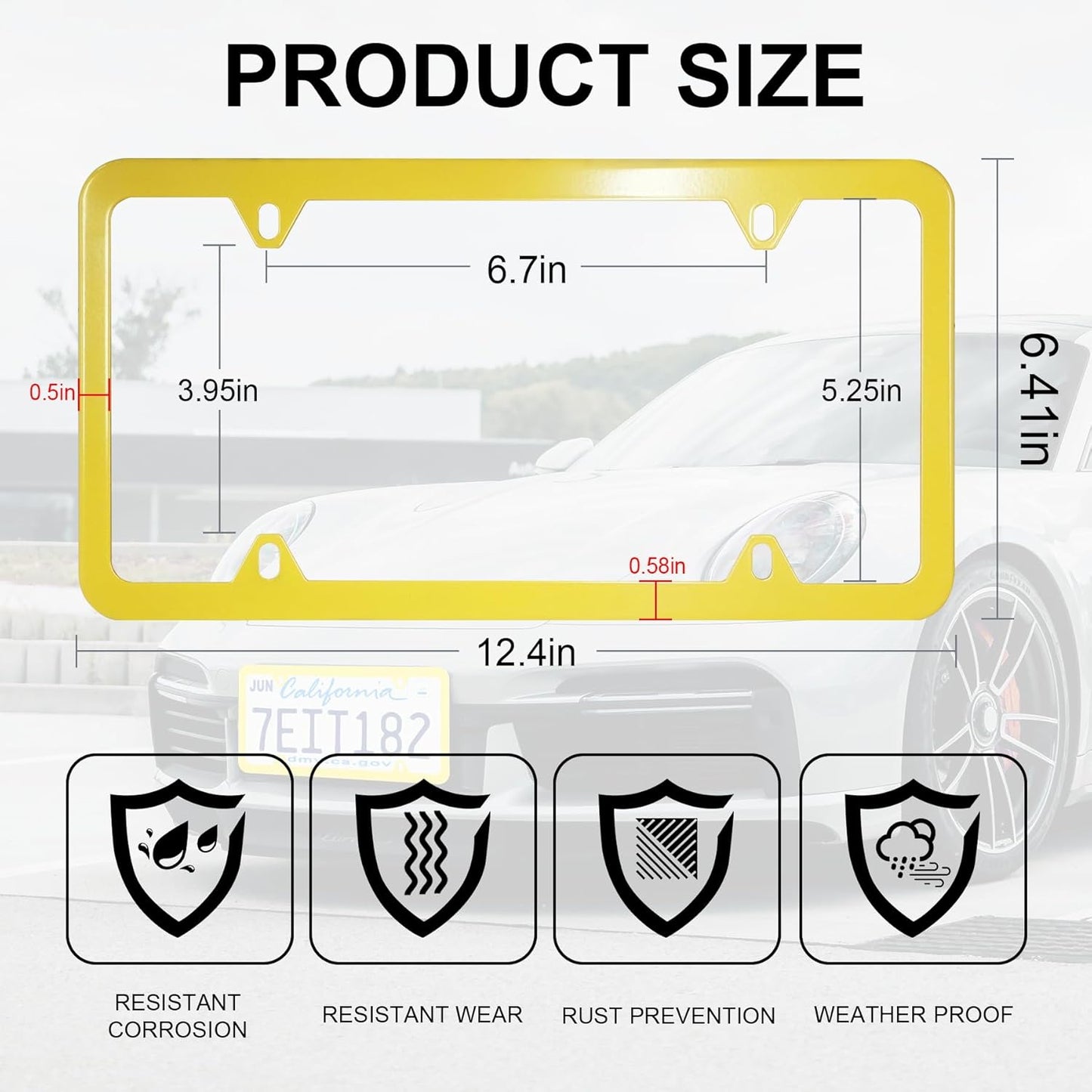 LivTee 4 Holes Stainless Steel License Plate Frames, 2 PCS Car Licence Plate Covers, Automotive Exterior Accessories Slim Design with Bolts Washer Caps for US Vehicles, Yellow