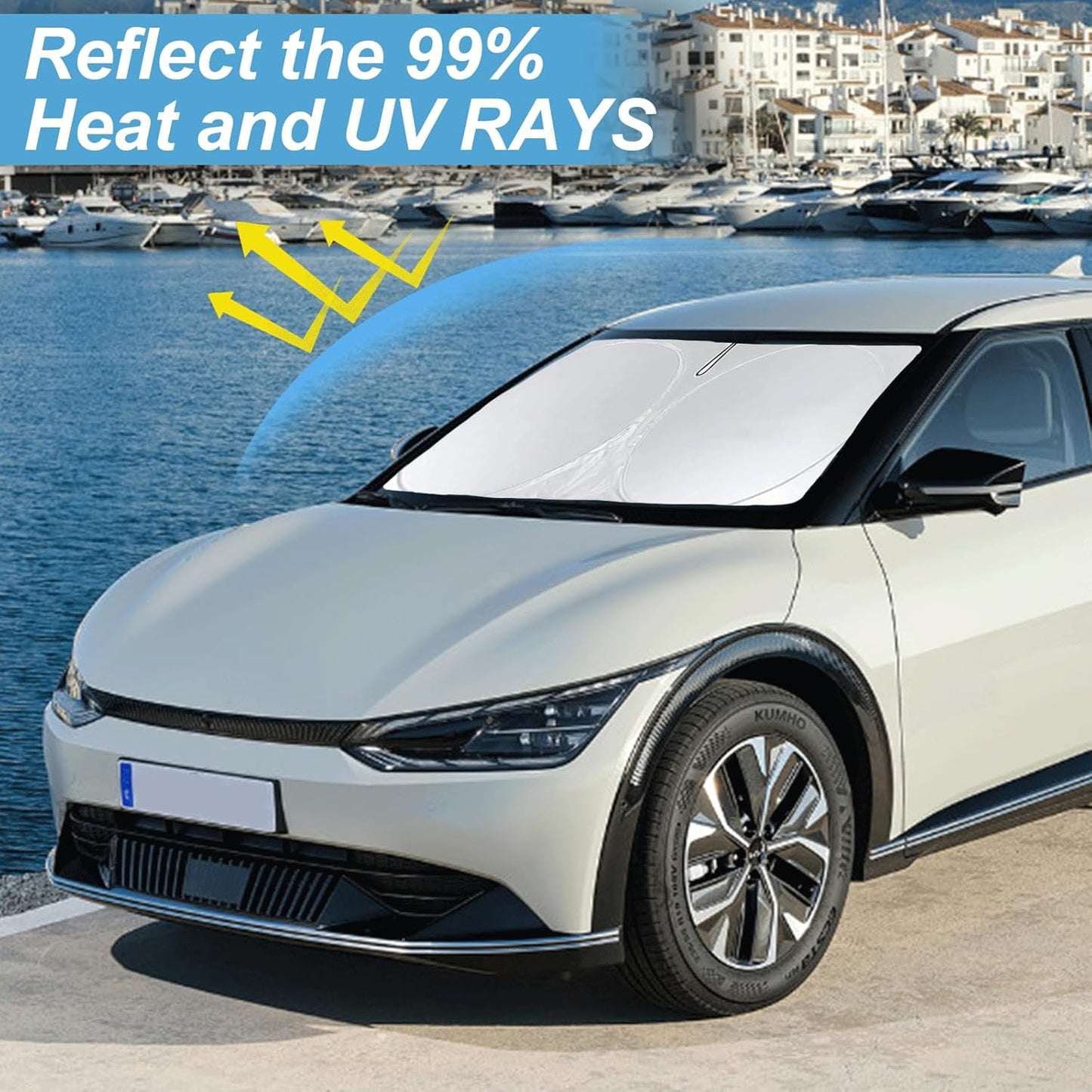 Custom Fit Kia EV6 Windshield Sunshade for 2022 2023 2024 2025 EV6 for Kia Front Window Shades Cover for Windshield Sun Visor Protector 210T Reflector Blocks UV Rays Cooler Car Accessories