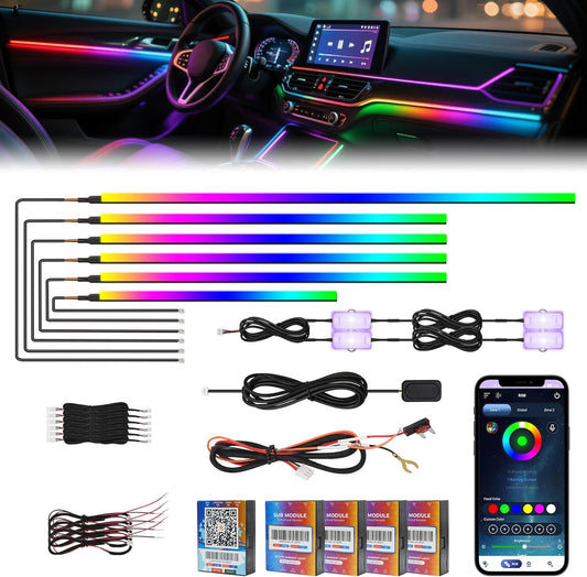 2025 Upgraded Dreamcolor Acrylic Interior Car LED Strip Light with Self-Developed App RGB 10 in 1 | Dual Zone Control | Super Brighter LED Strips | Music Sync | 16M Colors Interior Led Lights for Cars