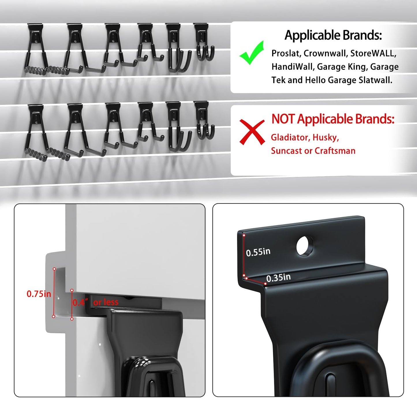 3-H Slatwall Accessories 10 Wave Hooks, Slatwall Hooks & Hangers, Slat Wall Hanging Hooks Heavy Duty, Proslat Accessories for Garage Storage Wall Panels Organzing Garden Tools Chairs Ladder(Black)