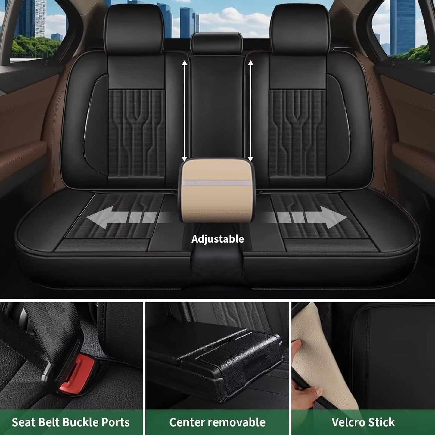 YORKNEIC Fit for Hyundai Kona Seat Covers 2018-2025: Leather Waterproof Car Seat Covers Anti-Slip Protector Full Set (2 Row 5 Seats, Black)