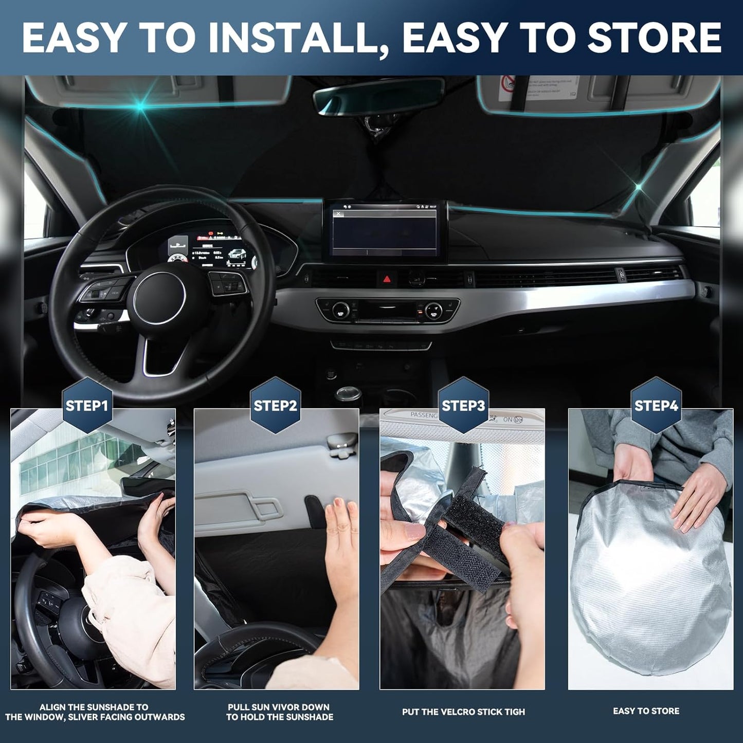 Sun Shade for Honda Odyssey Windshield Cover 2018-2024 2025 2026 4-Layer Front Window Shade Custom for Odyssey LX EX EX-L Touring Elite Sunshade 240T Shade Blocks UV Rays Cooler Car Accessories