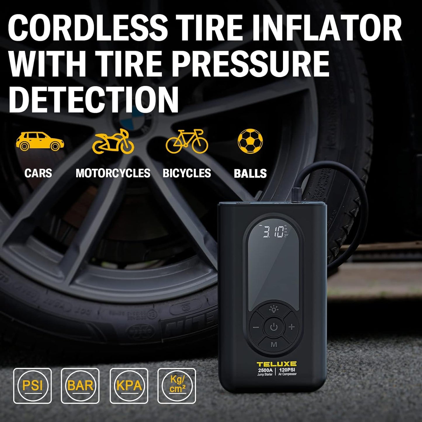 TELUXE Jump Starter with Air Compressor, 2500A 150PSI Car Battery Jump Starter with Digital Tire Inflator, 12V Lithium Jump Box for Vehicles, Car Battery Booster for 8.5L Gas or 6.0L Diesel Engines.