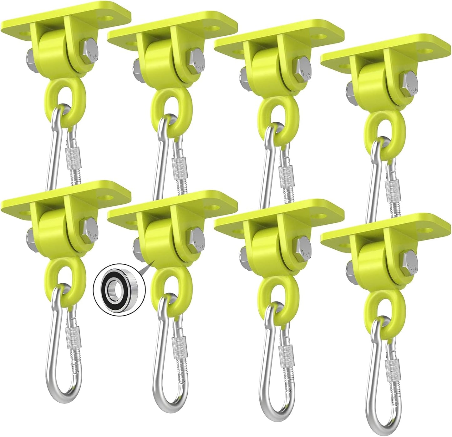 Heavy Duty Swing Hangers, Porch Swing Hanging Kit with Bearing Outdoor Playground Tree Indoor Ceiling Mount Hardware Brackets with Snap Hooks for Yoga Hammock Punching Bag Accessories 8PCS Yellow