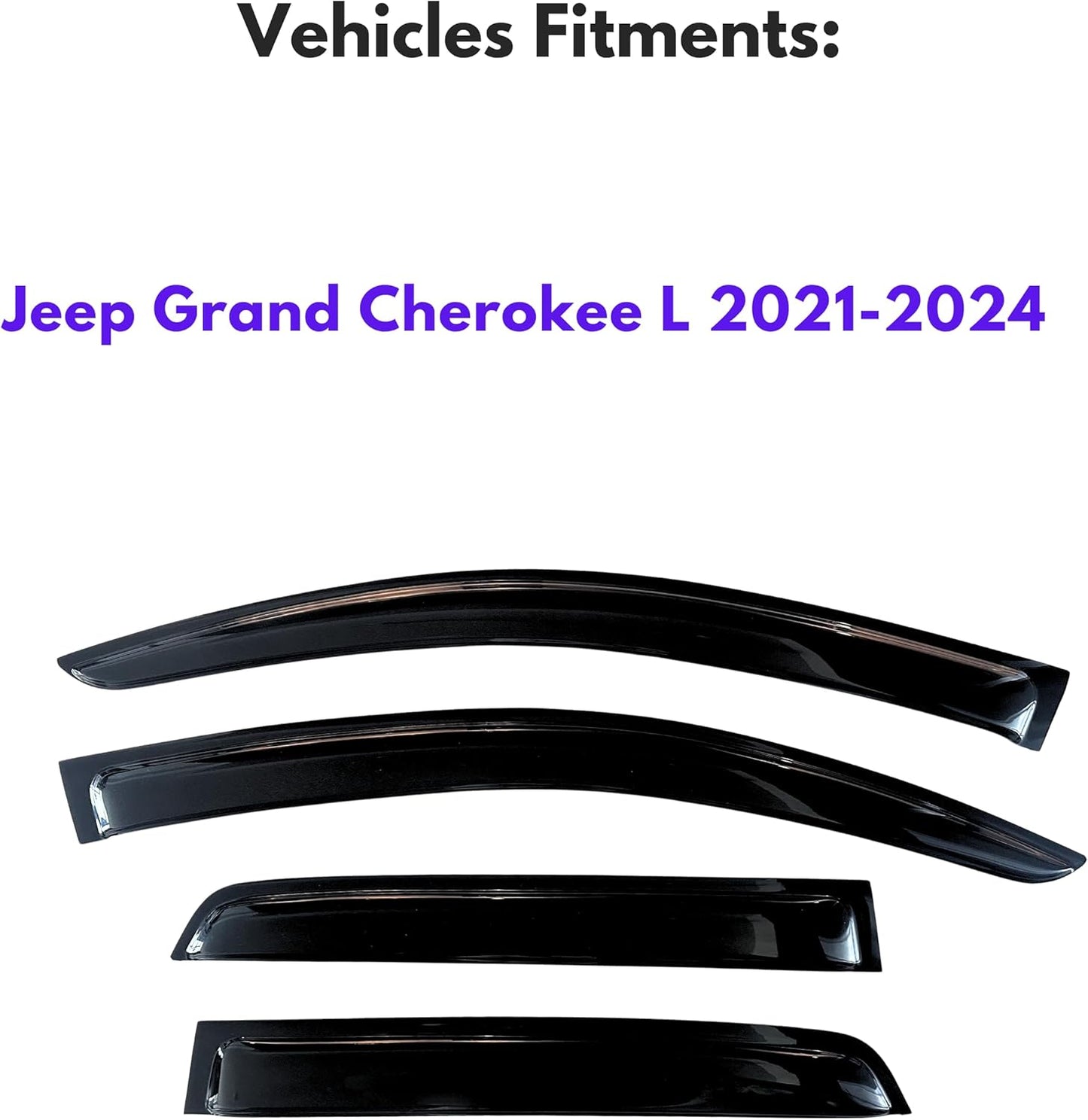 KPY Window Visor Compatible with Jeep Grand Cherokee L 2021-2024, Rain Guard Window Vent Deflectors Tape-On Style, 2021 2022 2023 2024 (Only for L Model)