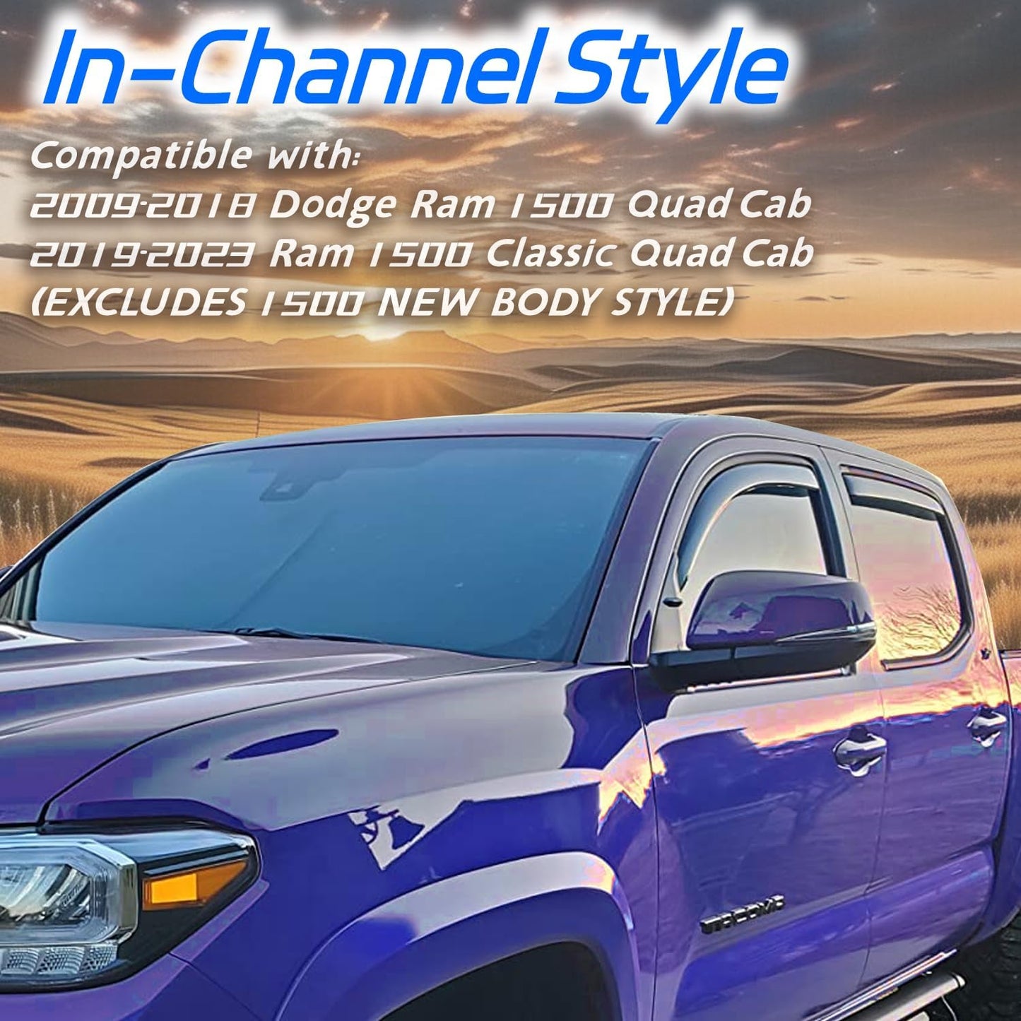 4 PCS in Channel Rain Guards for 2009-2018 Dodge Ram 1500 Quad Cab, Smoke Tinted Vent Window Visors, Side Window Deflectors Vent Shade Shield, 2010 2011 2012 2013 2014 2015 2016 2017