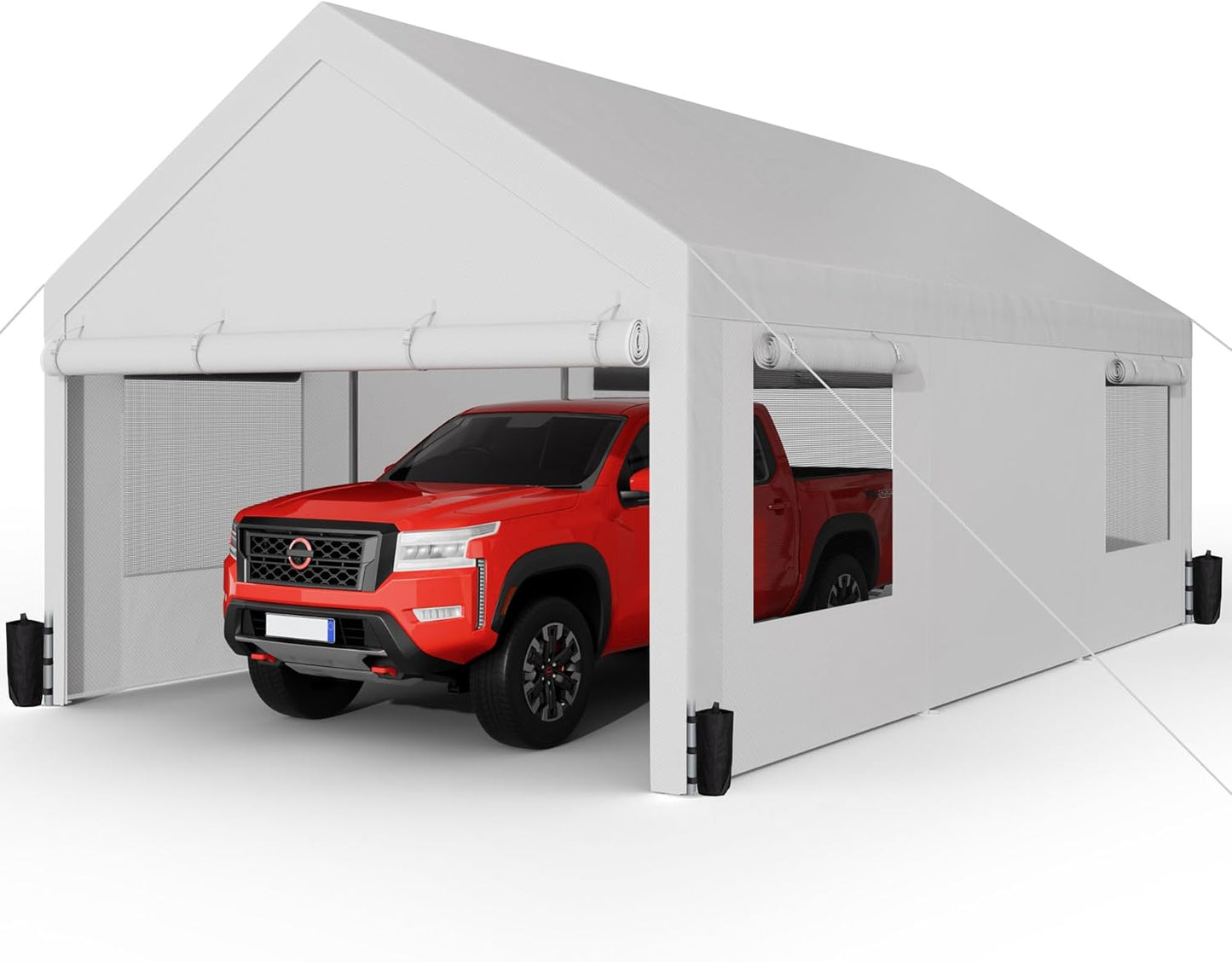 Shintenchi Carport 12' x 20' Heavy Duty Portable Garage, Car Port Canopy with Side-Opening Removable Door & Roll-Up Windows, Car Canopy for Truck,Car,Boat,Motorcycle,White