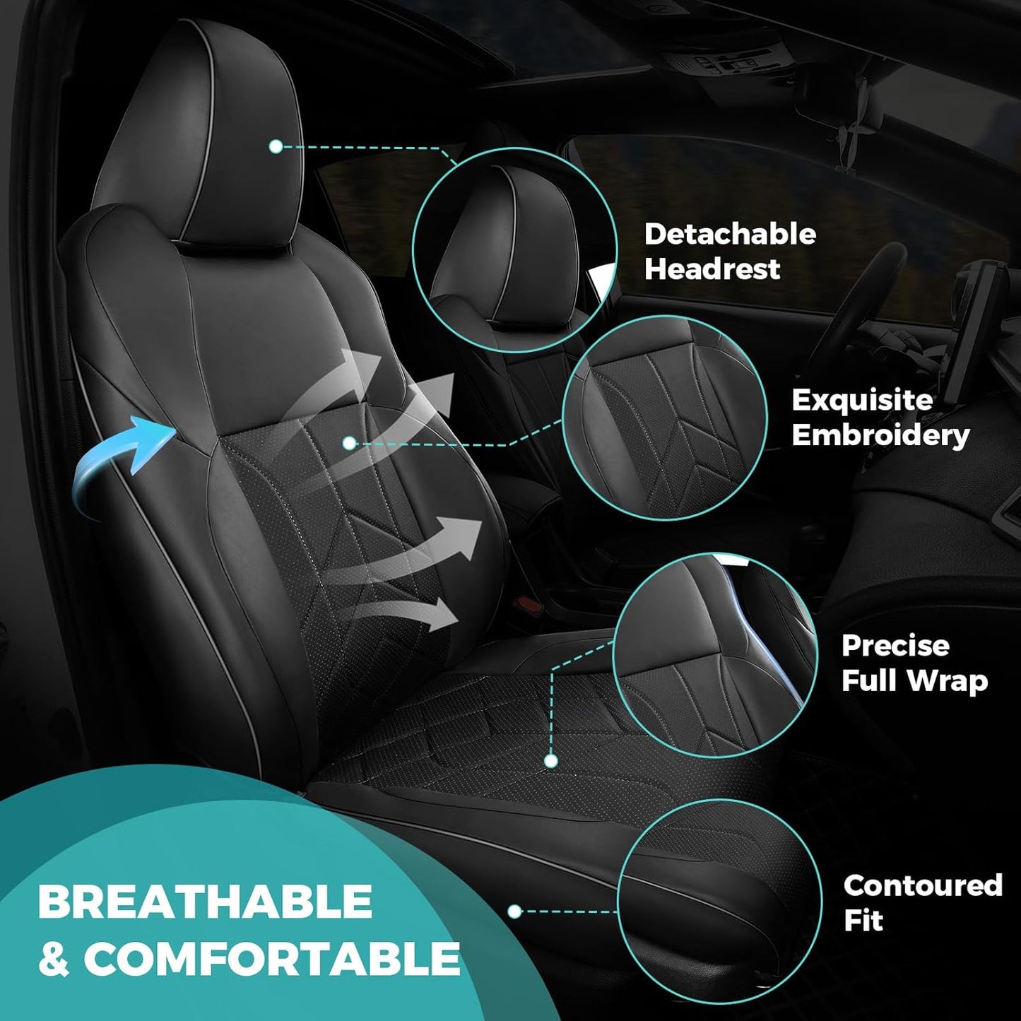 for Toyota RAV4 Seat Covers 2019 2020 2021 2022 2023 2024 2025 RAV 4 Prime & Hybrid XLE LE Limited XLE Premium (Not for XSE/SE Hybrid) - Custom Leather Car Seat Covers Full Set - Black