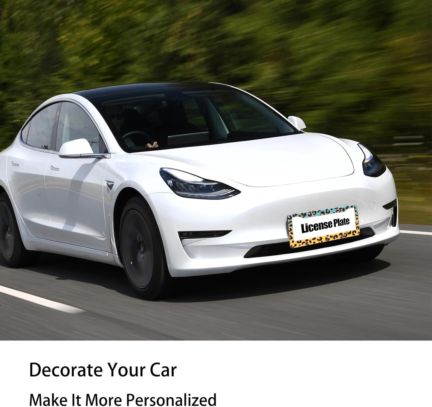 Blue Yellow Leopard License Plate Frame, Cheetah Leopar Print Car Accessories Car Tag Frame, Rust-Proof Waterproof Metal Aluminum License Plate Holder for Women Men 2 Holes with Screw Caps