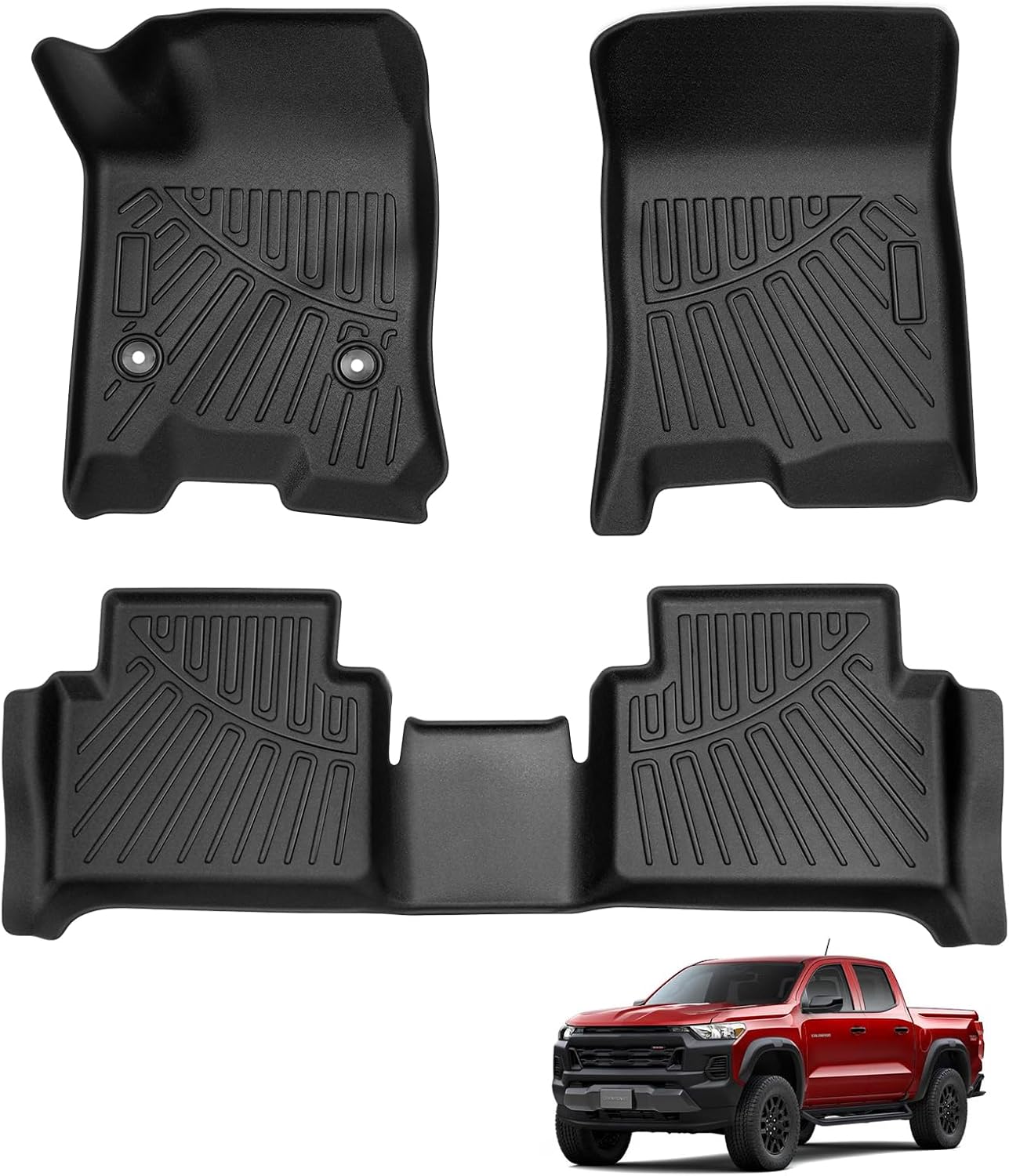 Powerty Floor Mats for 2023-2025 Chevy Colorado/GMC Canyon Accessories, All Weather Car Liners TPE Truck Mats, 1st & 2nd Row Black