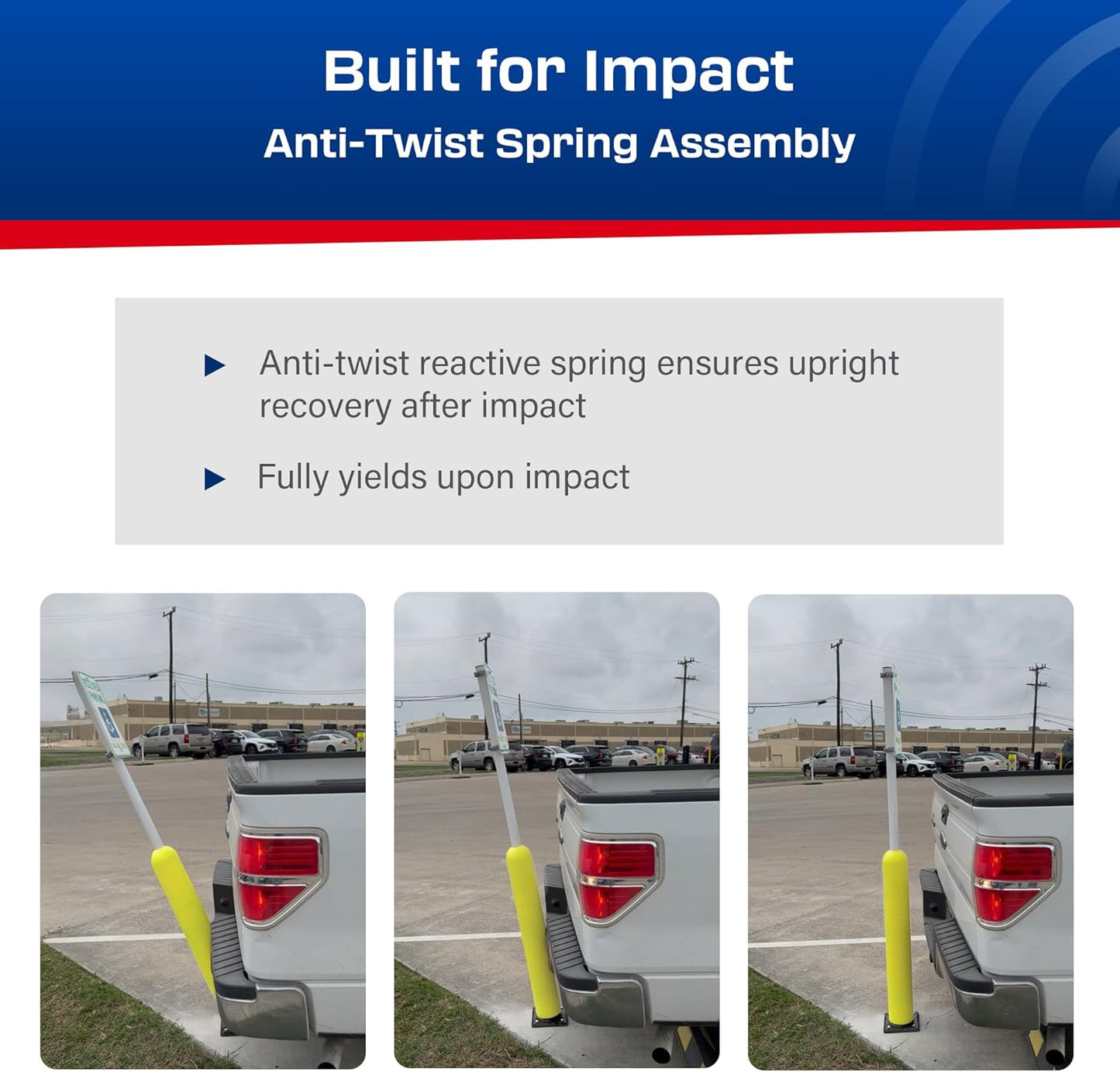 Impact Recovery - Sta-Rite Flexible Sign Post - Sign Holder - Handicap Parking Signs - Made in the USA - 78” with Yellow Bollard - Van Accessible Signage