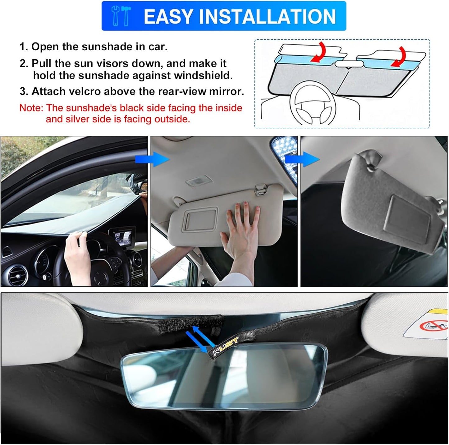 KUST Windshield Sun Shade for Audi Q7 Accessories 2007-2015 Window Shade Sun Visor Protector Foldable Blocks UV Rays Keep Your Car Cooler