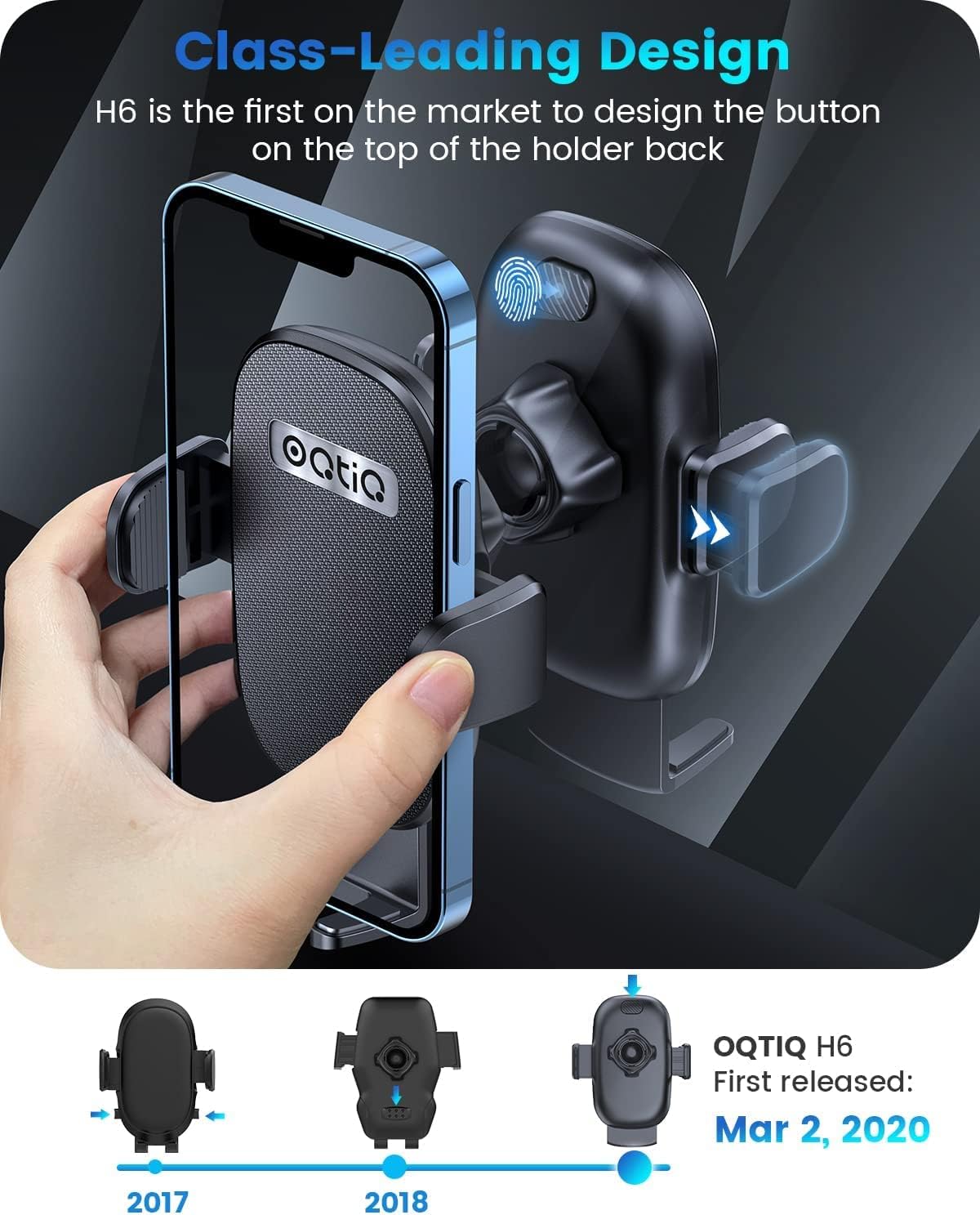 OQTIQ 3-in-1 Car Phone Mount – Dashboard, Windshield & Air Vent Holder with Strong Suction Cup, Adjustable Arm, 360° Rotation – Compatible with iPhone & Android Phones