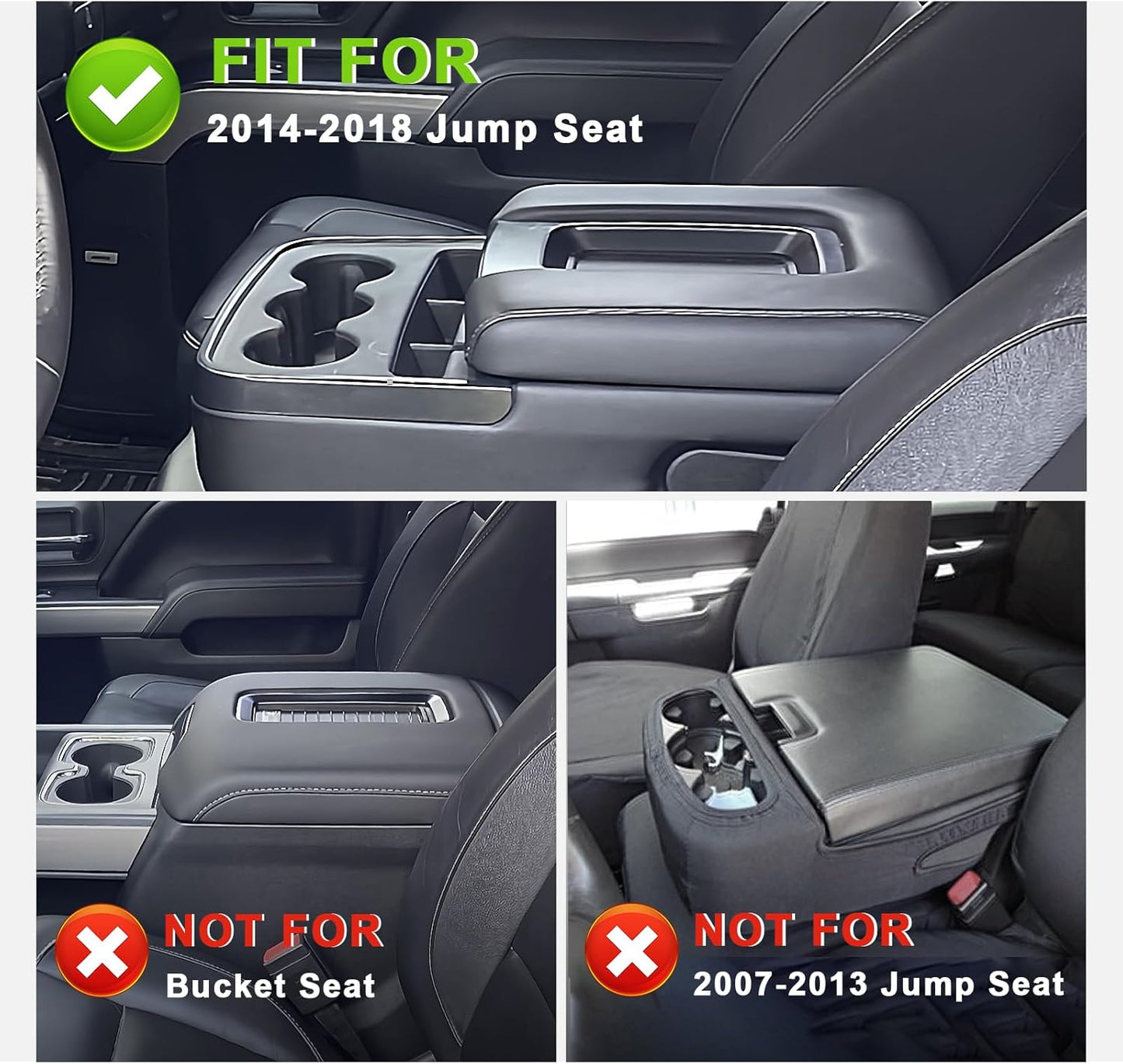 Muslogy Center Console Armrest Cover for Chevy Silverado & GMC Sierra 1500 2500 3500HD 2014-2018 Comfort Armrest Pad Arm Rest Cushion Vegan Leather Protector 1-Inch Extra Thick(Jump Seat ONLY)