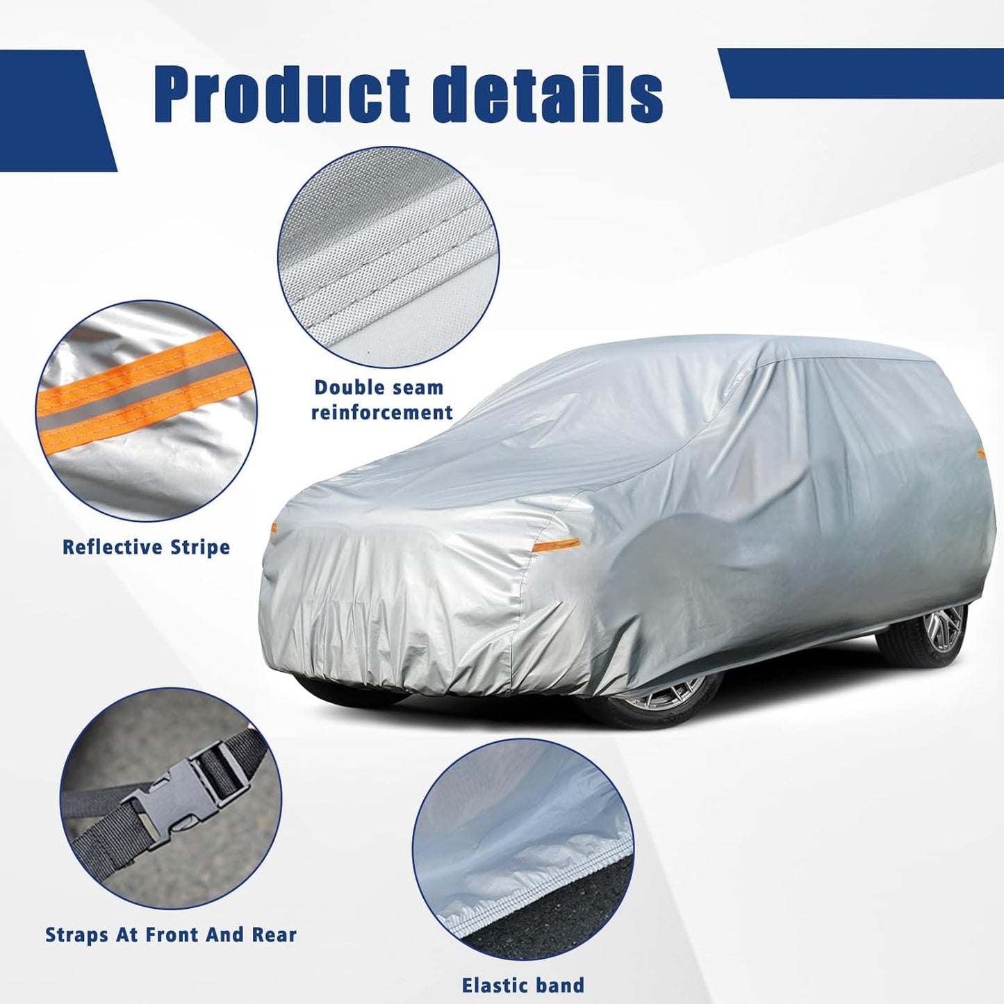 Kayme 6 Layers SUV Car Cover Custom Fit for Chevrolet Chevy Suburban (1973-2025) Waterproof All Weather for Automobiles, Outdoor Full Cover Rain Sun UV Protection.Silver