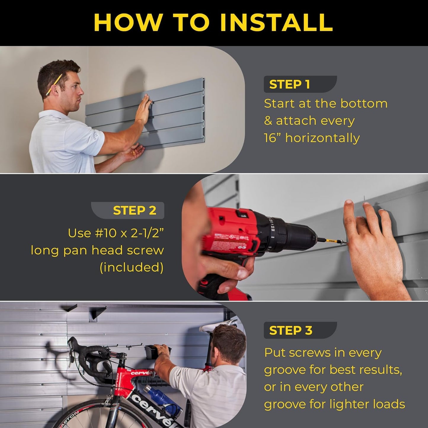 Heavy Duty 8x4 PVC Garage Slatwall Storage System (with Endcaps & Screws) - Modular Slat Wall Paneling for Garage Wall Organization - Interlocking Slatwall Panels for Home & Commercial Use (White)
