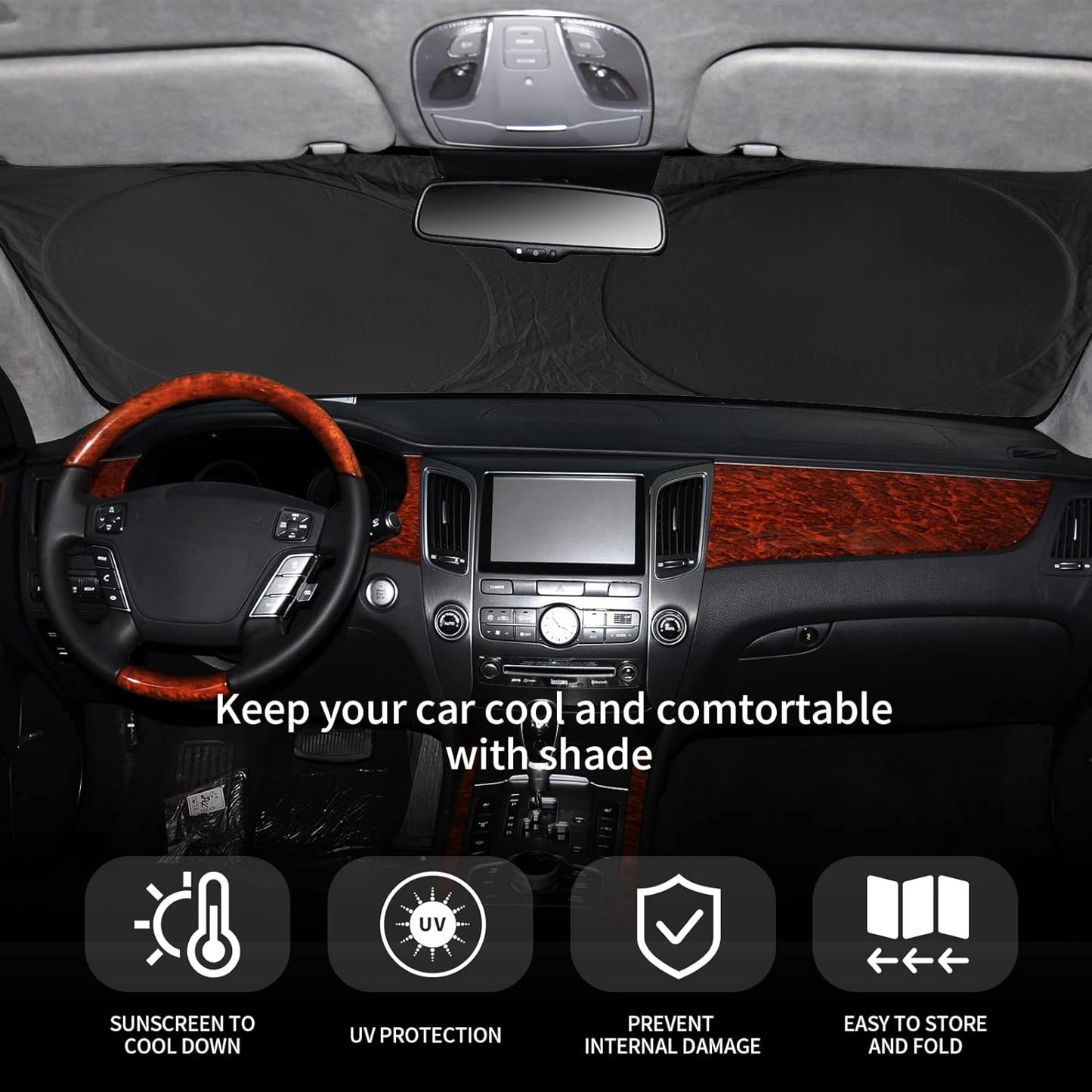 for Honda Fit 2024 Windshield Sun Shade Foldable Sunshade-for Honda Fit 2007-2022 2023 Windshield Cover 210T Reflective Front Window Protector Blocks UV Rays Sun Visor Car Accessories XXL(63" x39.4")