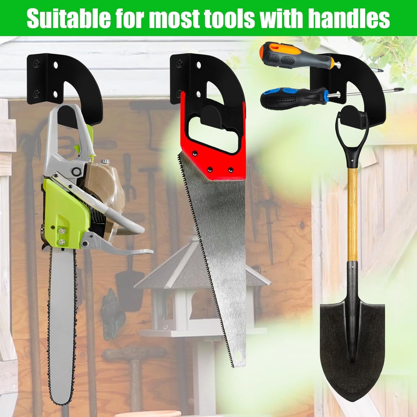 2PCS Chainsaw Hanger, Heavy Duty Chainsaw Wall Mount Holder, Organizer Mounted Chainsaw Rack, Chain Saw Hanger for Garden, Garage, Workshop, Black Metal