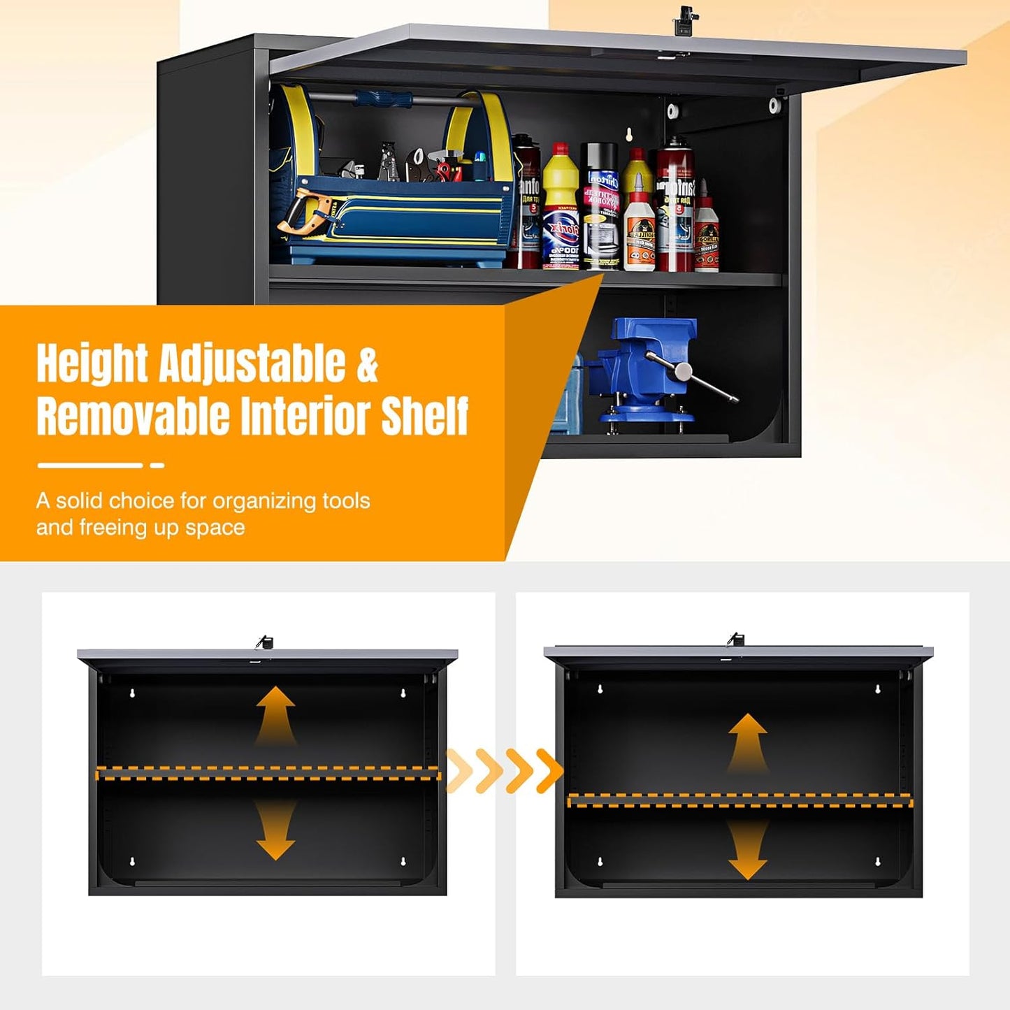 Metal Wall Cabinet for Garage Floating Garage Storage Wall Mount Shop Cabinet Upper Storage Trailer Gearbox Tool Small Wall Steel Adjustable Shelf Assembly Required