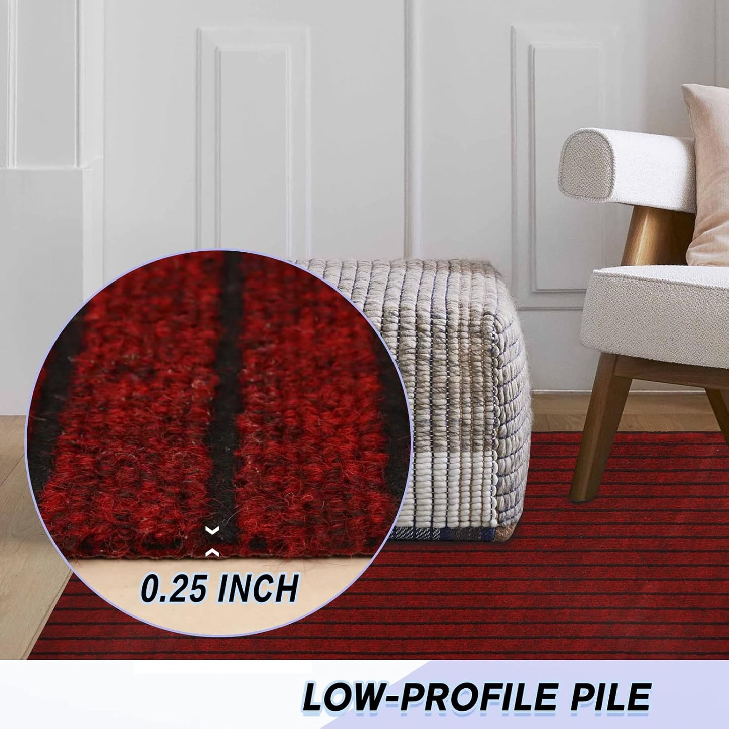 Custom Size Backed Non-Slip Area Rugs Runner, Easy Clean, Waterproof Runner Rugs for Hallway Entryway, Kitchen, Laundry, 3FT x 34FT, Red Stripe