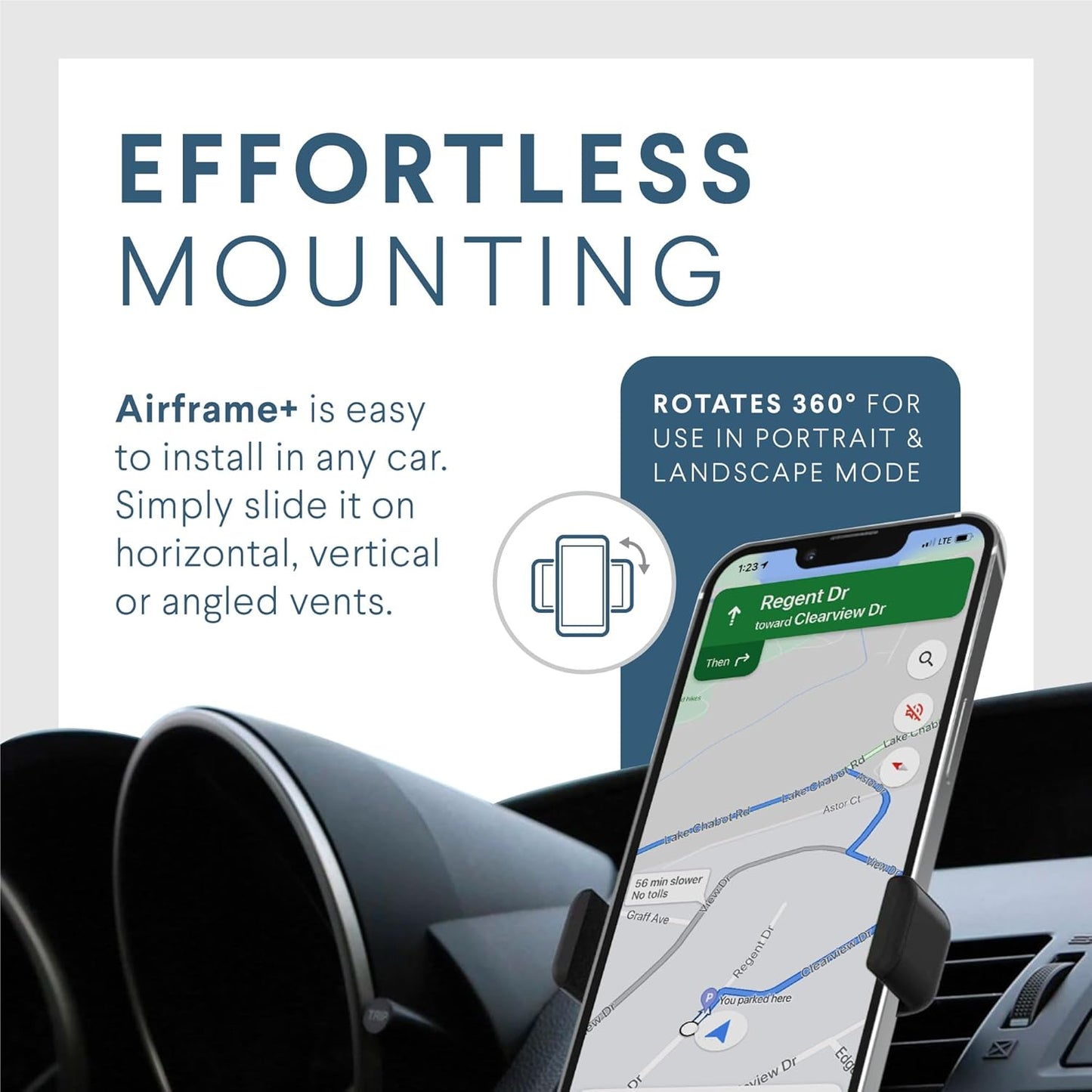 Kenu Airframe+, Air Vent Car Phone Holder Mount, Cell Phone Stand for Car, Expandable Grip & 360 Degree Pivot, Compatible with Latest iPhones, Samsungs, & Androids