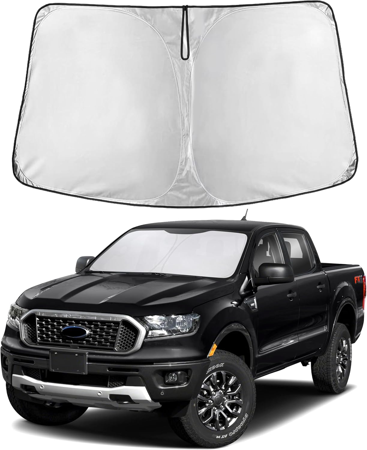 EcoNour Windshield Sun Shade Compatible for Ford Ranger (2019–2024) | Front Window Shade for Midsize Pickup Truck | 4-Layer, 240T Sunshade Accessories | UV & Heat Reflector for Ranger Windshield