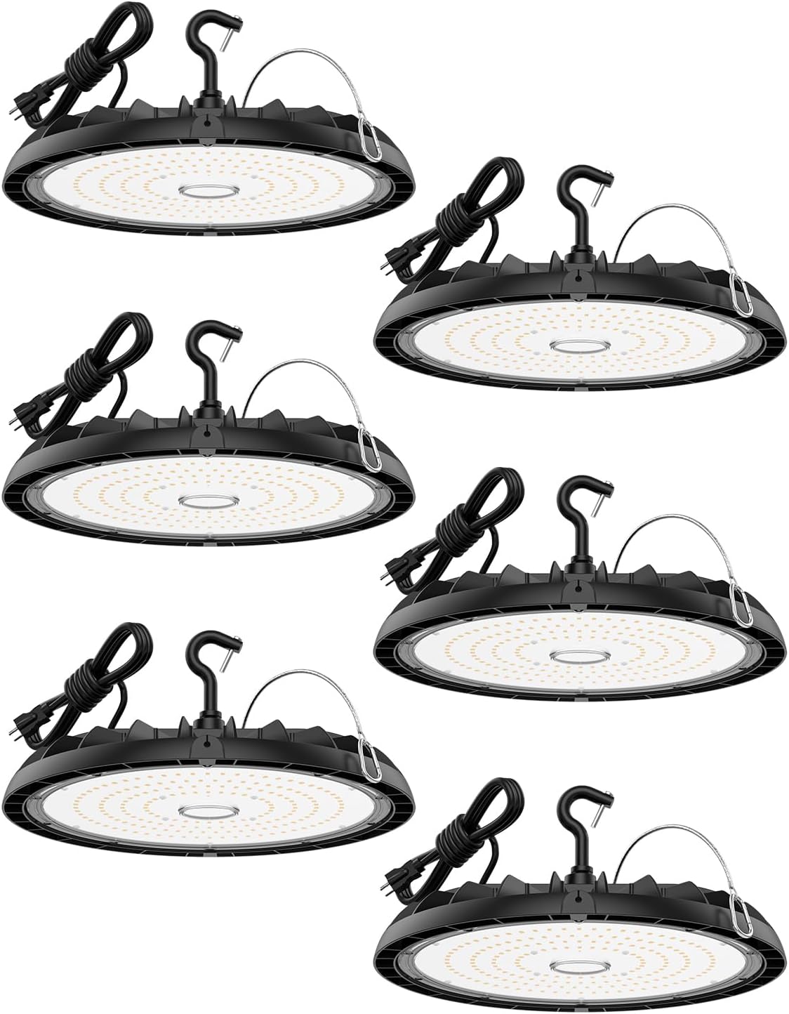 200W UFO LED High Bay Light 6-Pack 150LM/W 30,000LM Output Led Shop Lights 100-277V IP65 Waterproof Commercial Warehouse Lighting Fixture 5000K Daylight for Garage, Workshop, Factory, Gym