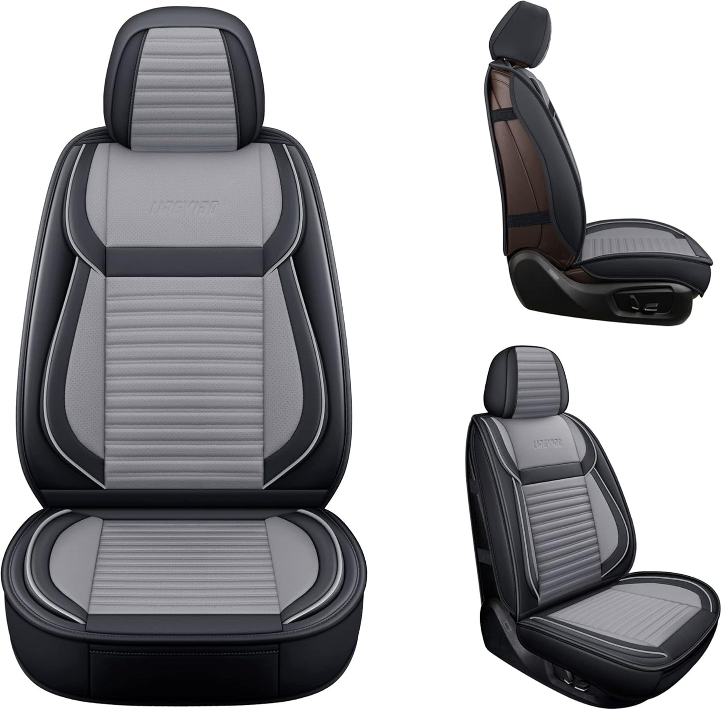 LINGVIDO Car Seat Covers, Breathable and Waterproof Faux Leather Automotive Seat Covers for Cars SUV Truck Sedan,Universal Anti-Slip Seat Cover with Backrest (Front Seat, Gray+Black)