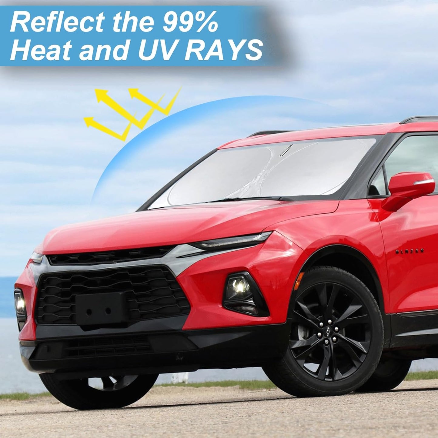 for Chevy Car Equinox 2005-2017 Windshield Sunshade Foldable Sun Shield, Front Window Shade for Chevy Silverado Traverse Tahoe Custom Fit Sun Visor Accessories Protector 210T Reflective Cover Block UV