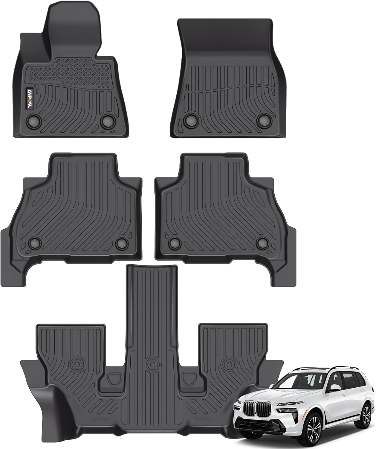 AIPOIL® Floor Mats for 2019-2025 BMW X7 40i, M50i, M60i (Only Fits 6 Seats) All Weather Protection TPE Anti-Slip Automotive Full Set Custom Car Mats Accessories - Black