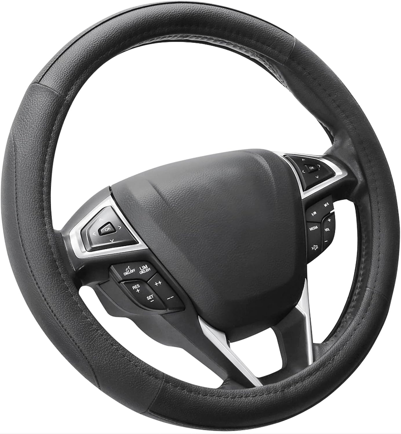 SEG Direct Car Steering Wheel Cover for Prius Civic Model 3 Model Y Camaro, Small Size 14-14.25 inch, Black Microfiber Leather