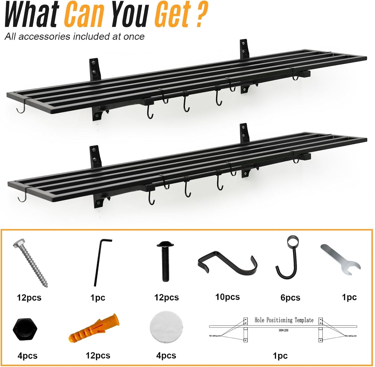 2-Pack 1X4 FT Garage Shelving Wall Mounted Holds Up to 800 Lbs Heavy Duty Wall Shelf, Black Metal Floating Adjustable Wall System Shelves for Garage Storage, Shed