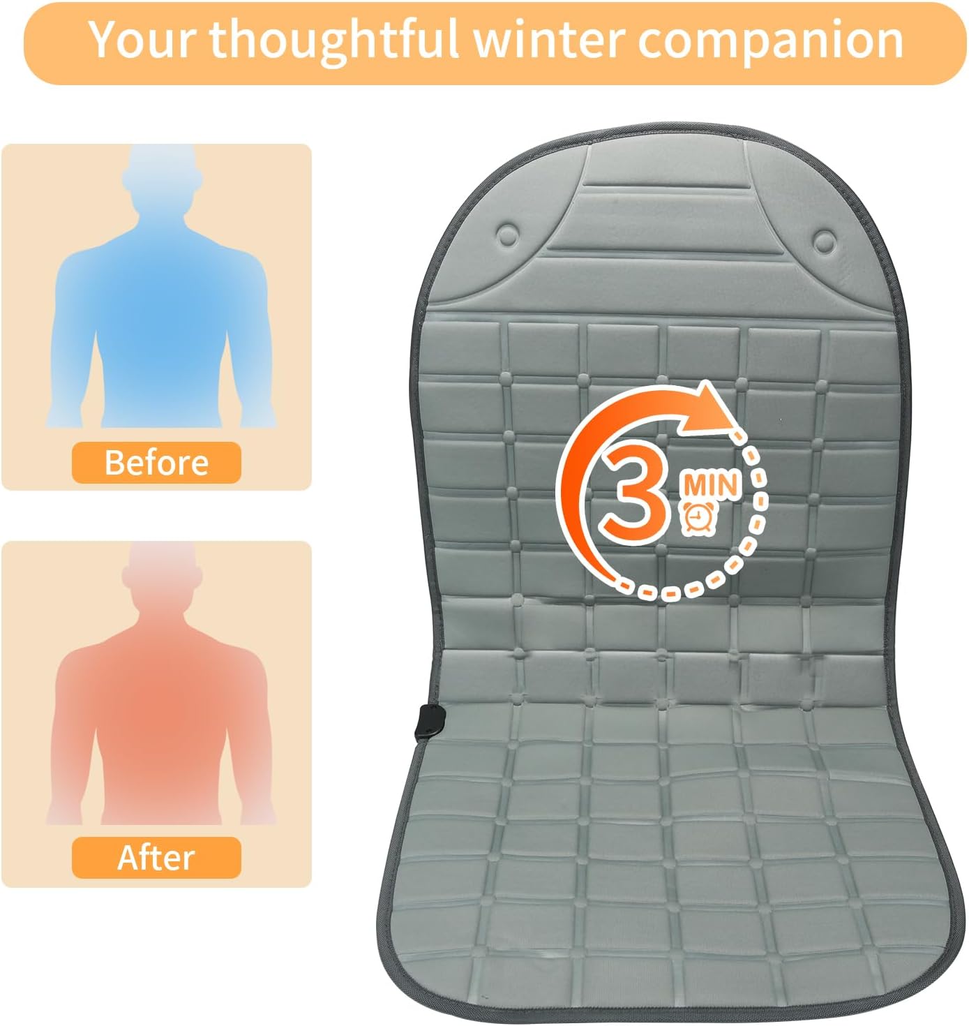 Seat Cushion for Cold Weather - Winter Soft Seat Cover with Adiustanle Buckle for Full Back and Seat (Gray)