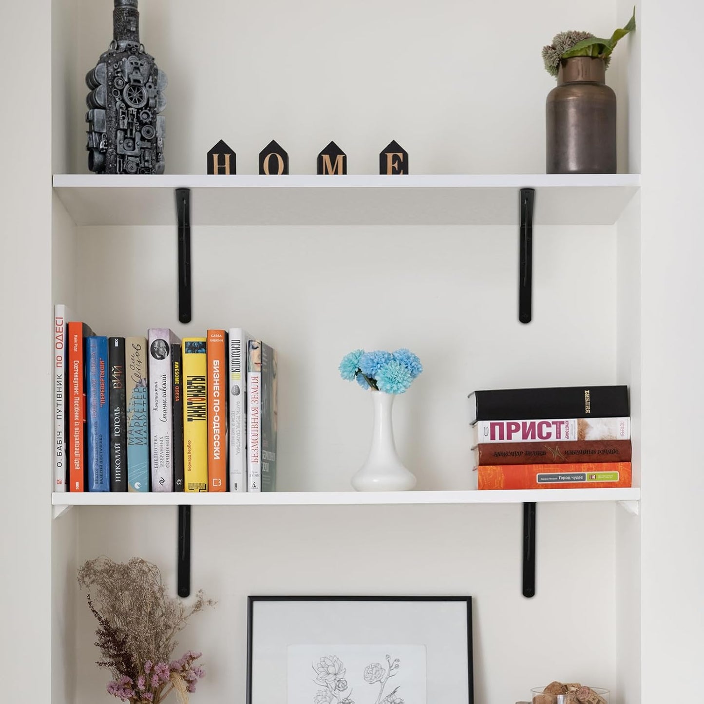 8 Pack L10 x H 8" Black Heavy Duty Shelf Brackets with Screws Metal Shelf Brackets Shelf Support Angle Brackets for Shelves L Brackets Heavy Duty Floating Shelf