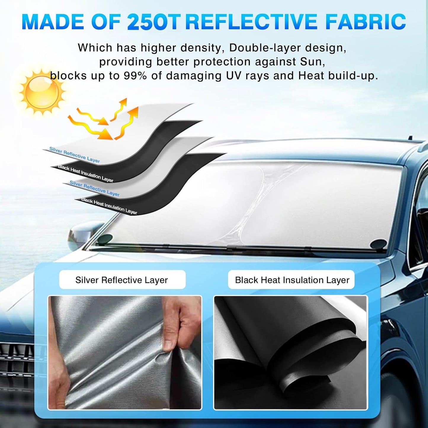 KUST Windshield Sun Shade for Hyundai Elantra 2017-2020 Custom Fit Sunshade Foldable Sun Visor Protector Blocks UV Rays Keep Your Car Cooler