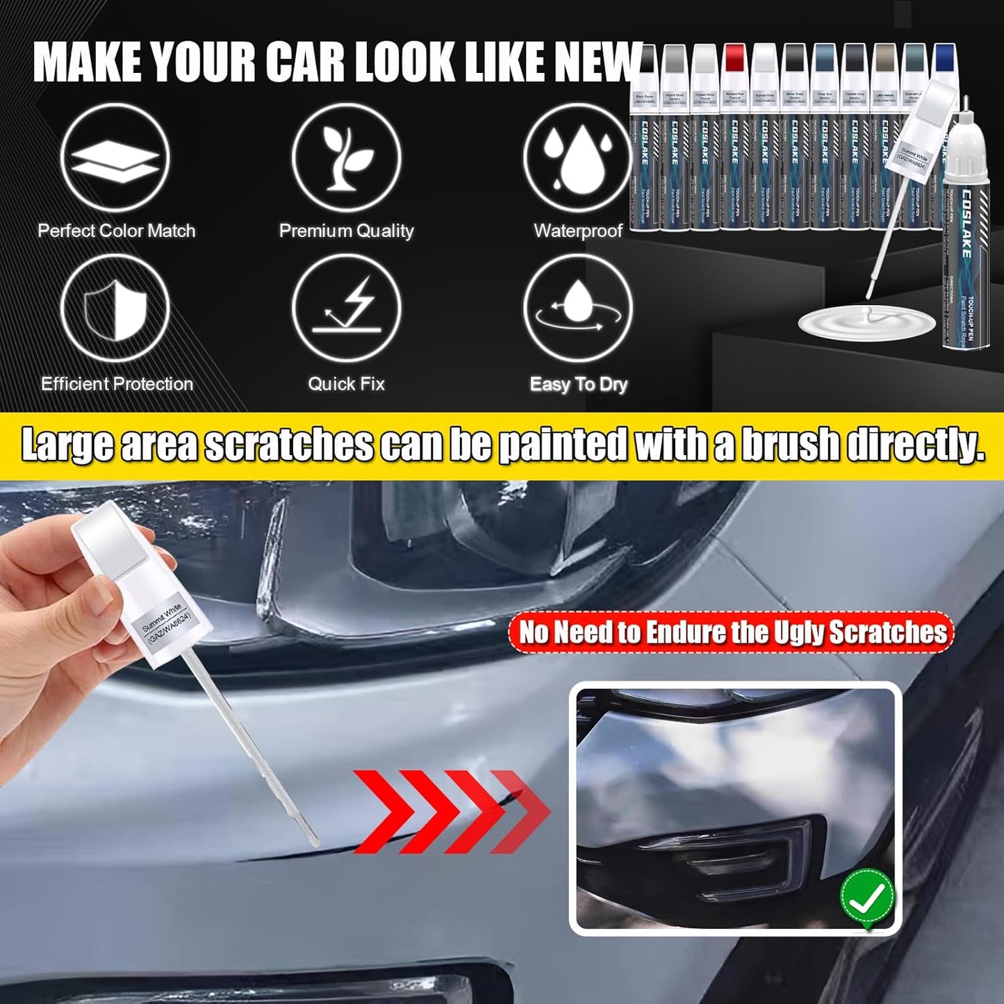 Car Touch Up Paint(Stellar Black Metallic(GB8/WA384A)) for Cadillac, Car Paint Scratch Repair Kit, Quick & Easy Solution to Repair, 2 in 1 Scratch Remover Pen with 2PCS Disposable Micro Applicators