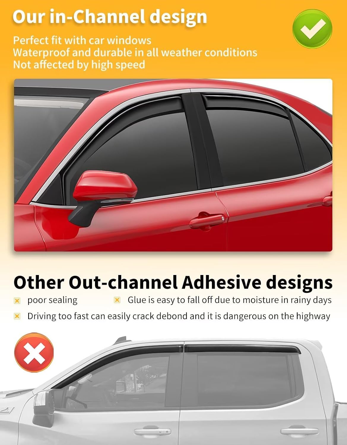 in-Channel Window Rain Guards Fit for Toyota Camry 2018 2019 2020 2021 2022 2023 2024 Extra Durable Window Visors Window Deflectors Vent Visors Vent Shades Car Accessories-4 pcs 2-Q14