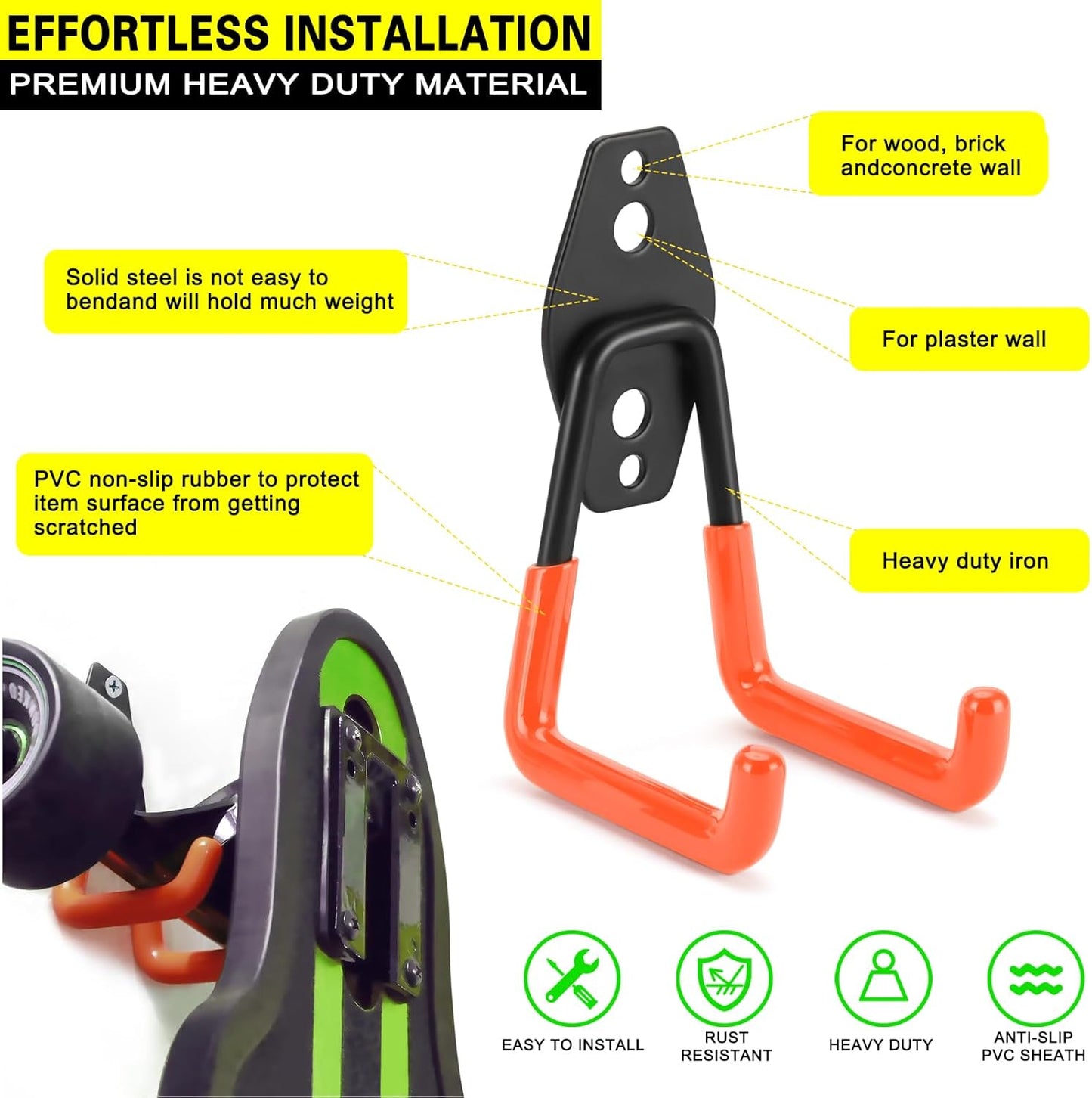 18 Pack Heavy Duty Garage Hooks, Utility Wall Mounted Storage System, with Anti-Slip Coating Hanger, for Hanging Power and Garden Tools, Ladders, Bikes, Ropes and Bulk Items