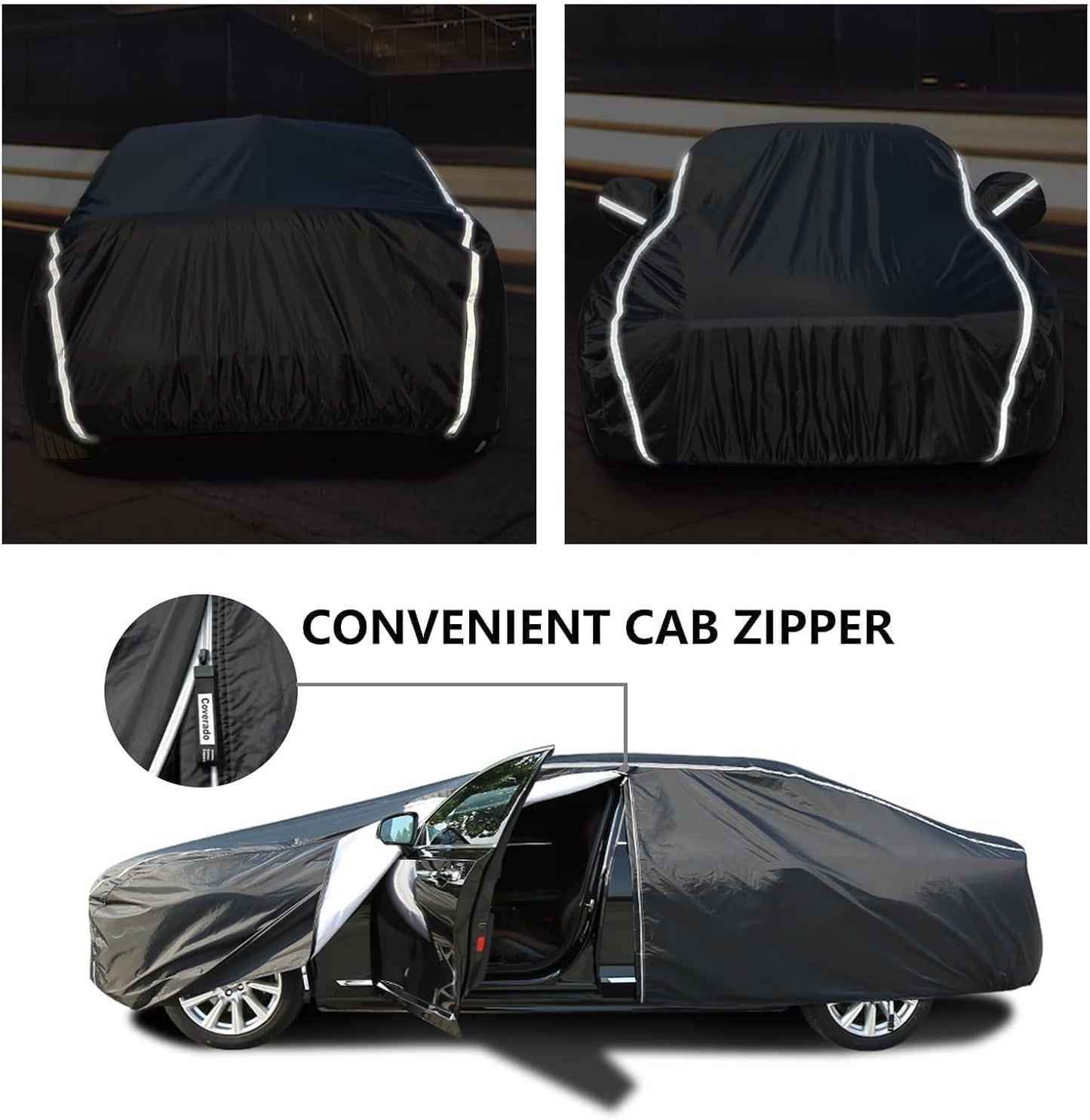 Tecoom Car Cover Waterproof All Weather, Car Covers for Automobiles with Zipper Door, Cotton Backing Car Cover, Windproof Sun UV Hail Protector Car Cover, Universal Fit for Sedan (201"-210")