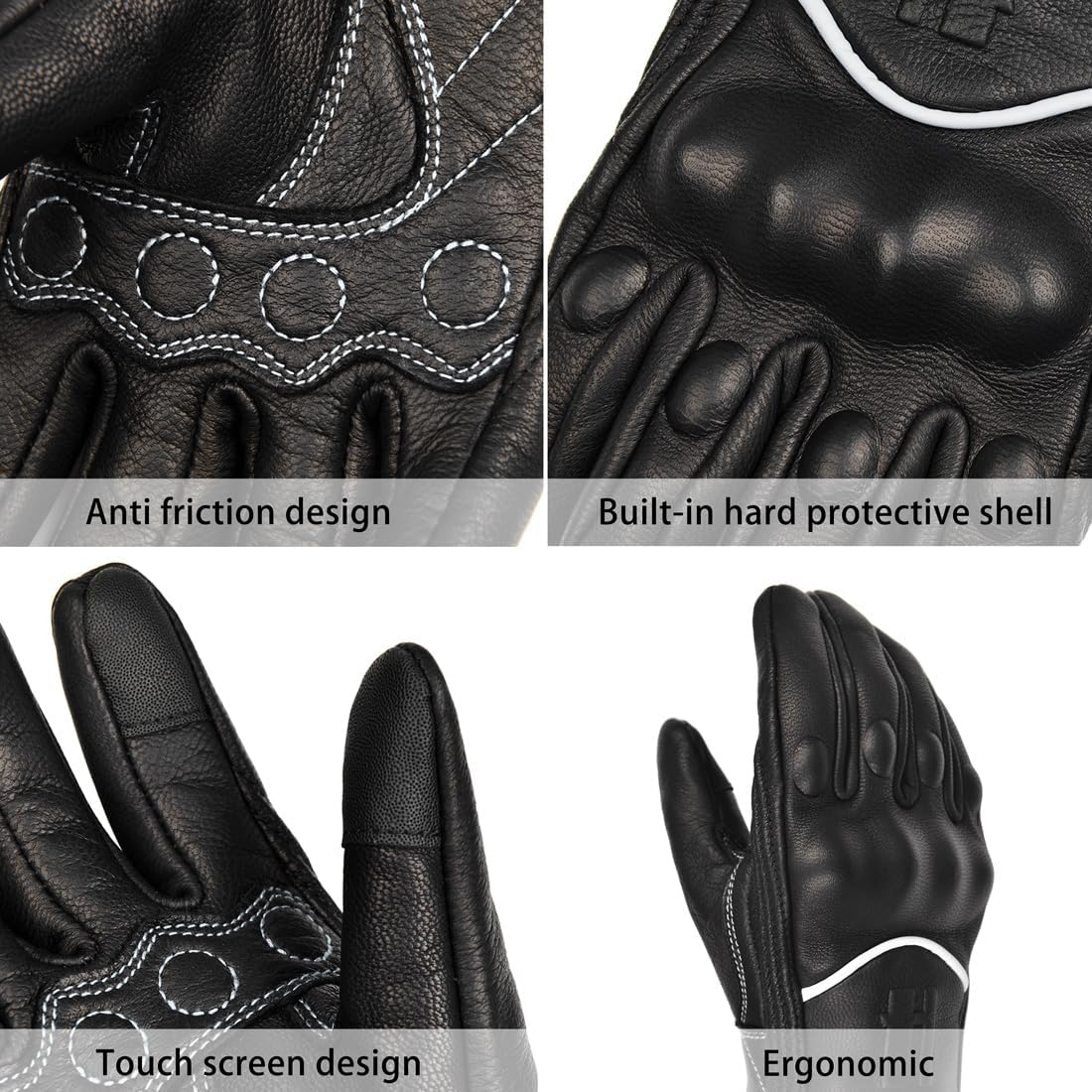 Harssidanzar Leather Motorcycle Gloves for Men Touchscreen GM028